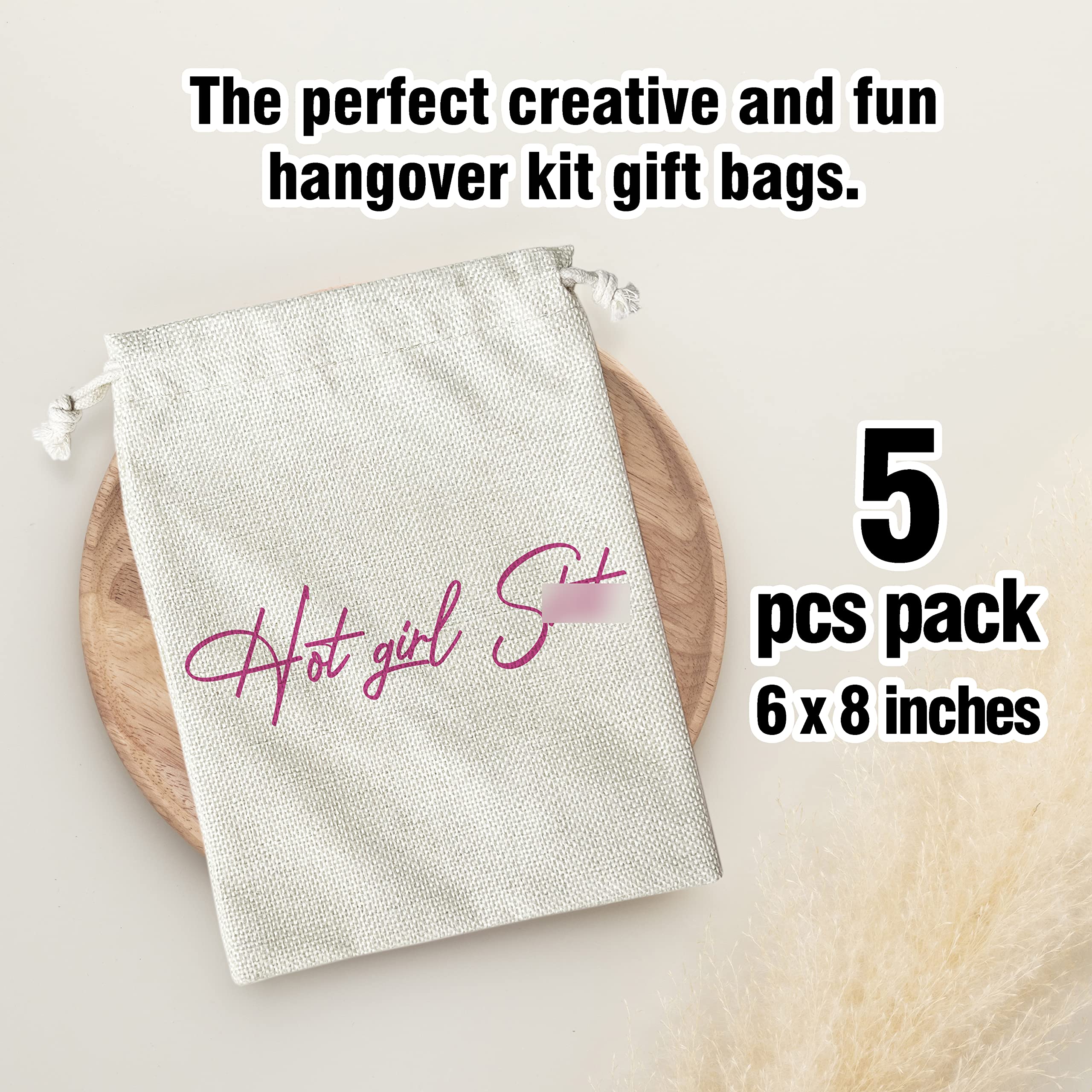Hangover Kit Gift Bags (5 Pack) - Drawstring Linen Bags For Bachelorette, Bridal Shower, Girls Trip - View #2
