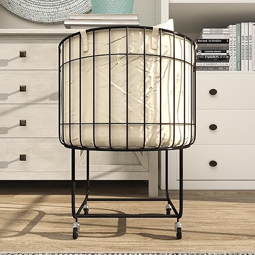 Miniatura 9 de Deco 79 Carrito de almacenamiento redondo de metal con ruedas, 19 x 19 x 26 pulgadas, negro