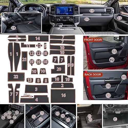 Miniatura 15 de SENSHINE Para Ford F150 Accesorios 2021 2022 2023 2024 2025 Antideslizante Portavasos Inserto Consola Central Cambio Liner Borde de Puerta Rojo