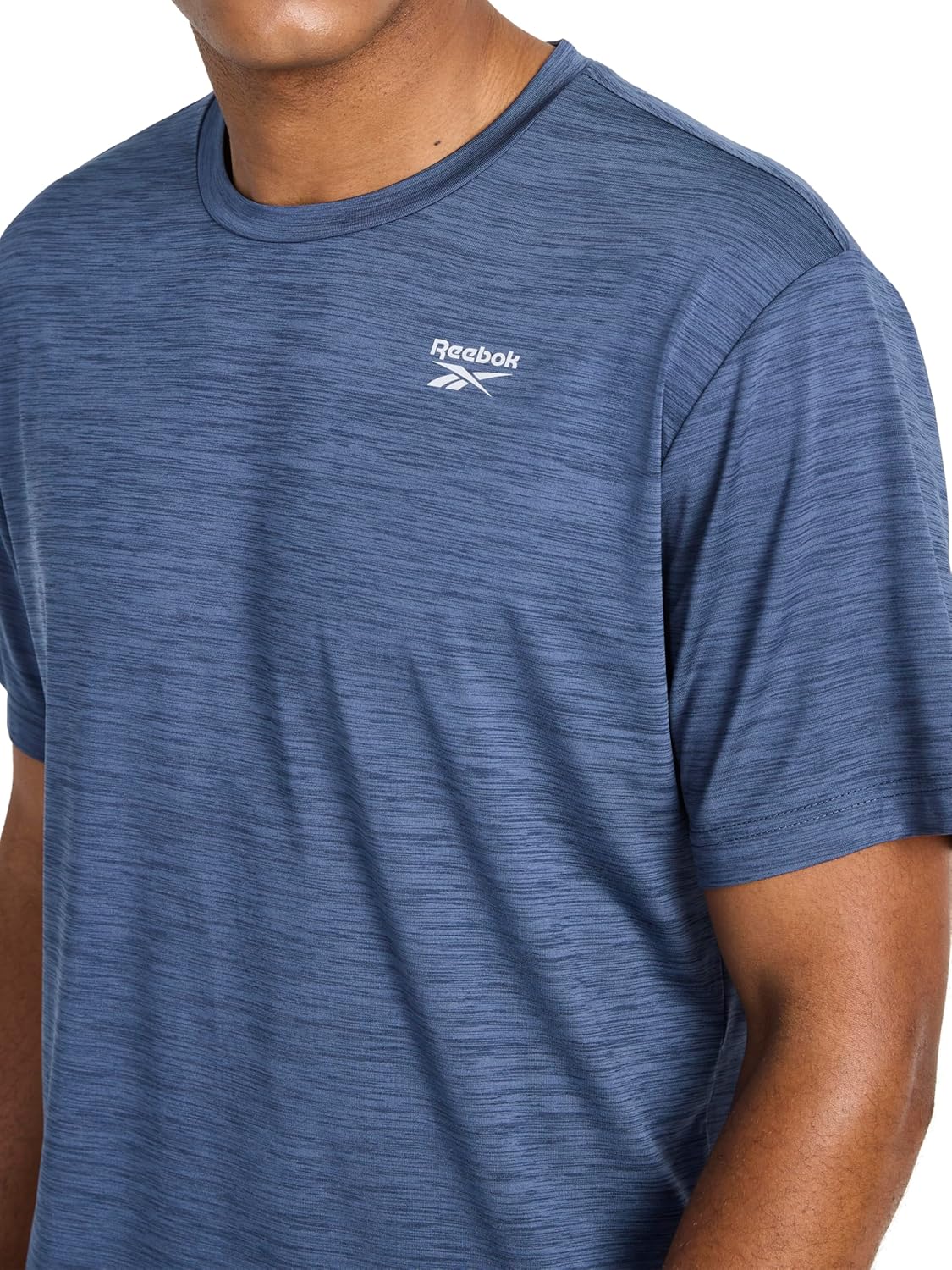 Reebok Mens Reflective Small Logo Crewneck T-Shirt, Standard Fit, Lightweight Cool Touch Jersey Fabric - Image 4