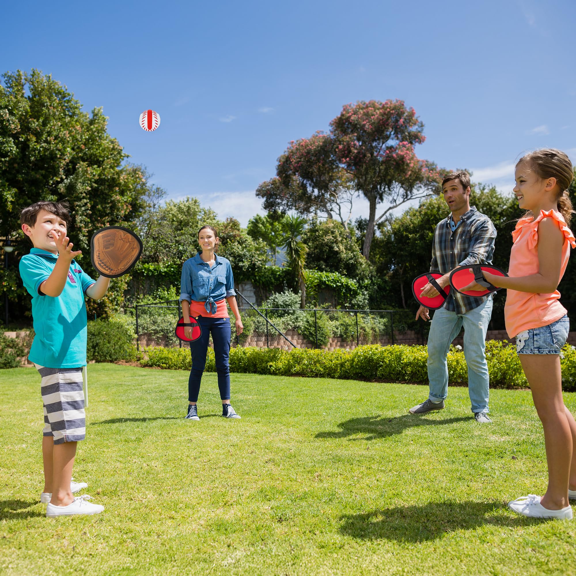 Baseball Klettballspiel für Kinder, 4 Baseball-Handschuh-Paddel & 4 Klettbälle, Outdoor Ballspiel-Set für Jungen Mädchen Familienaktivität, Training Motorik & Koordination, Alter 3 4 5 6 7 8+