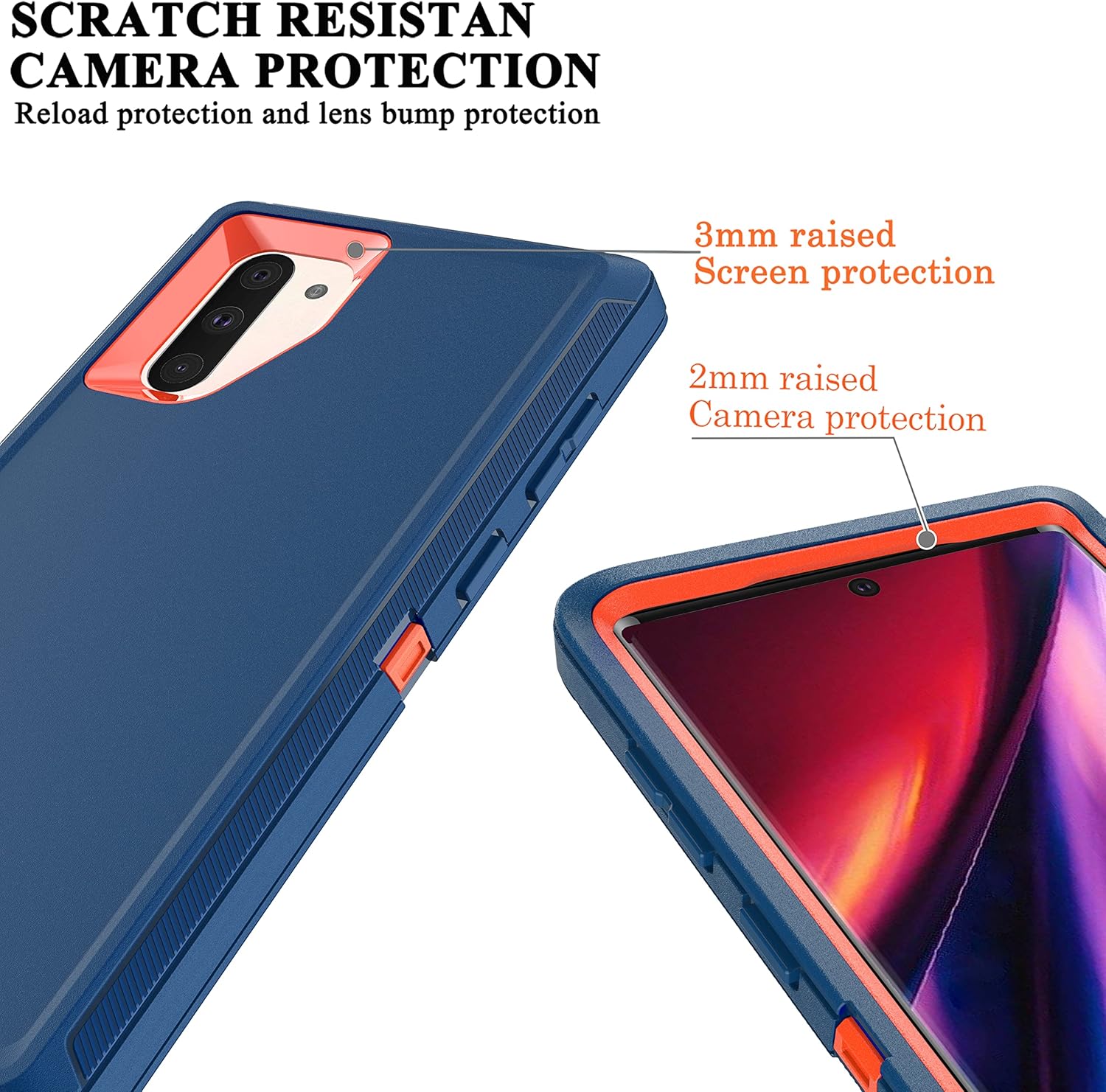 YmhxcY Note 10 Case with Self Healing Flexible TPU Film[2 Pack] and Camera Lens Screen Protective Film[2 Pack], Heavy Protection Cover for Samsung Galaxy Note 10-Blue and Orange - Image 3