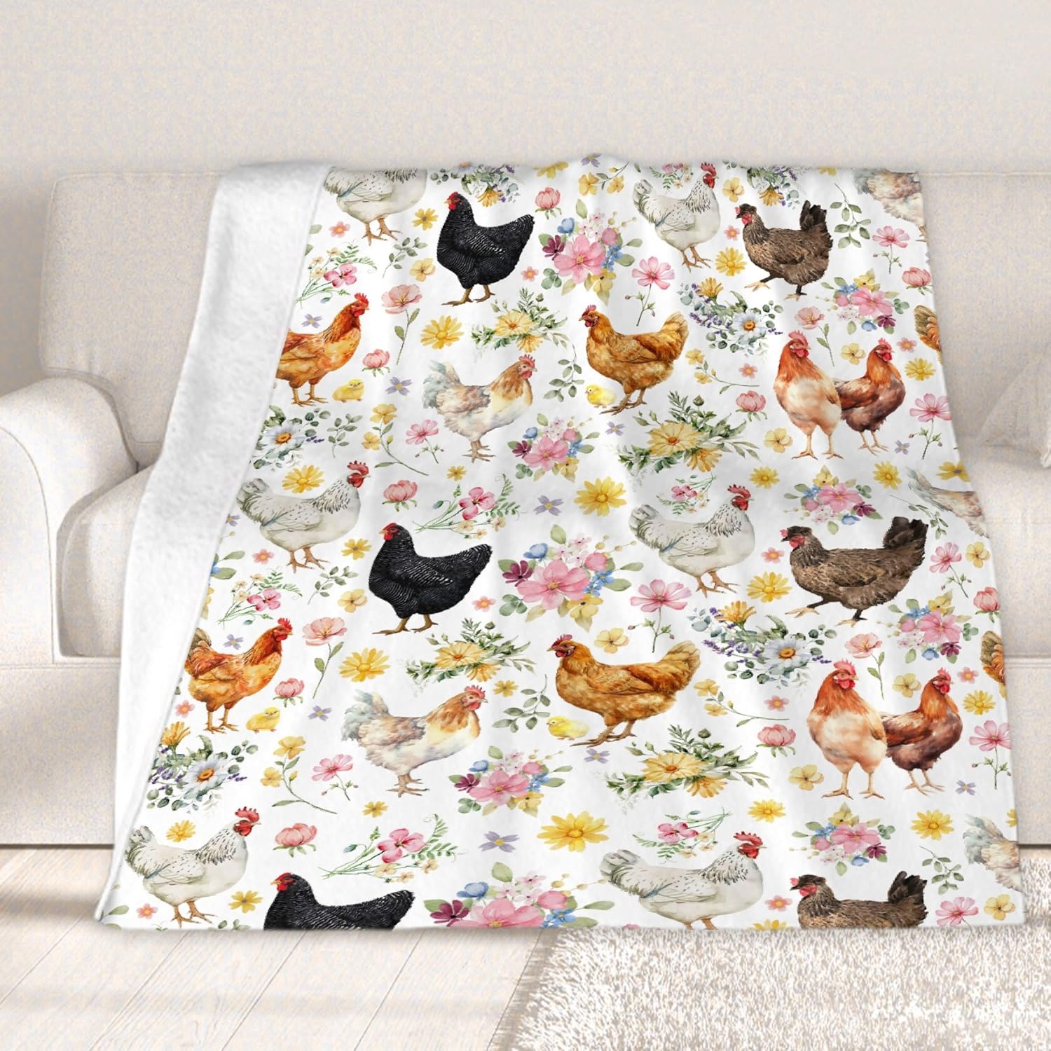 Chicken Flowers Blanket-Chicken Gift for Kids Men Women-Soft Flannel Lightweight Blanket for Sofa Bed Birthday Festival Camping Outdoors 40"x50" for Kids Children - Image 4