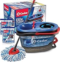 O-Cedar RinseClean Spin Mop & Bucket System + 2 Extra Microfiber Heads - Dual Chamber Clean/Dirty Water Separation, Kills 99% Bacteria with Water