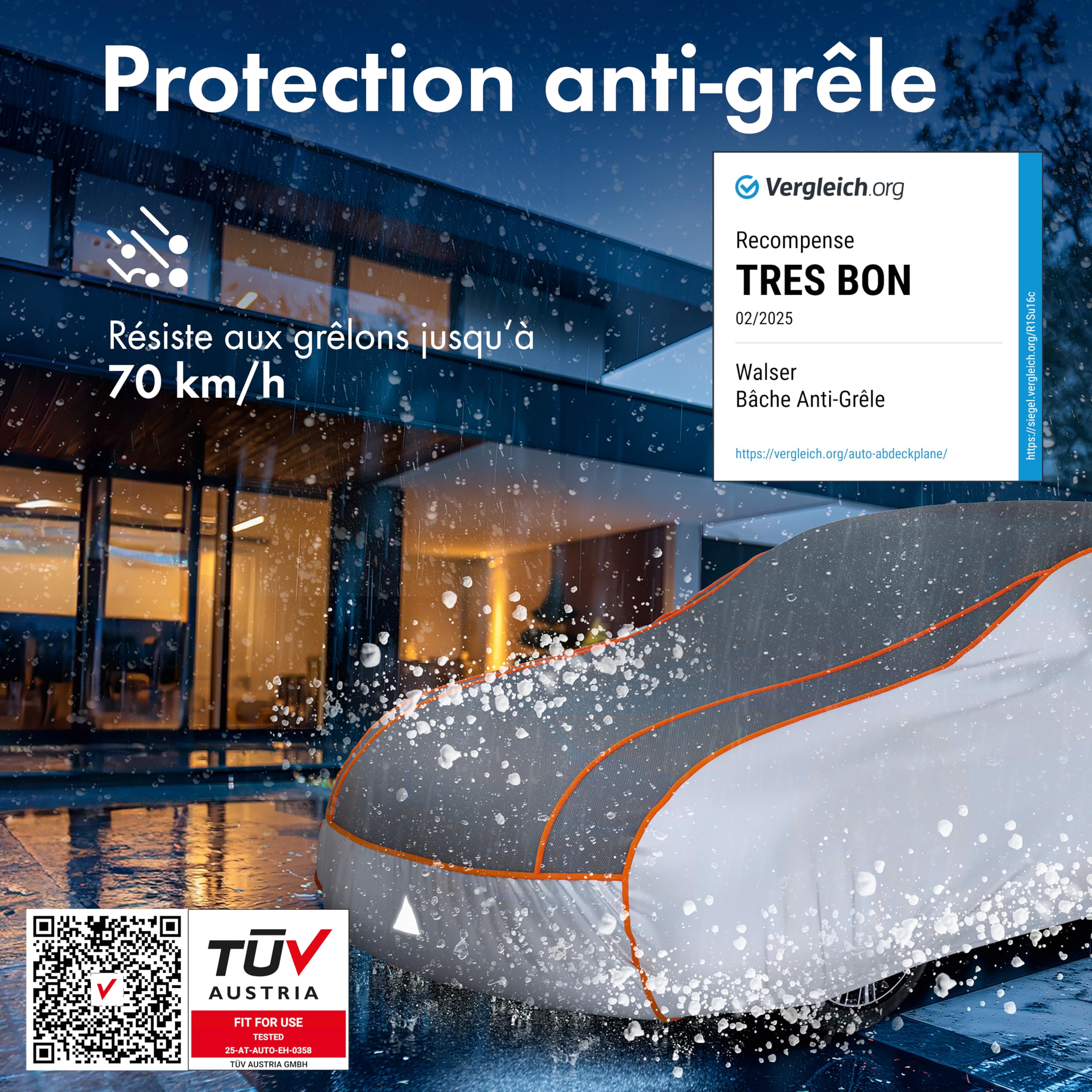 WALSER Bâche de Voiture Anti-grêle Perma Protect, Récompense Très Bon* Housse de Protection Anti-grêle, Certifié par Le TÜV Autriche* bâche Contre la grêle, Couverture de Protection Voiture Taille 2