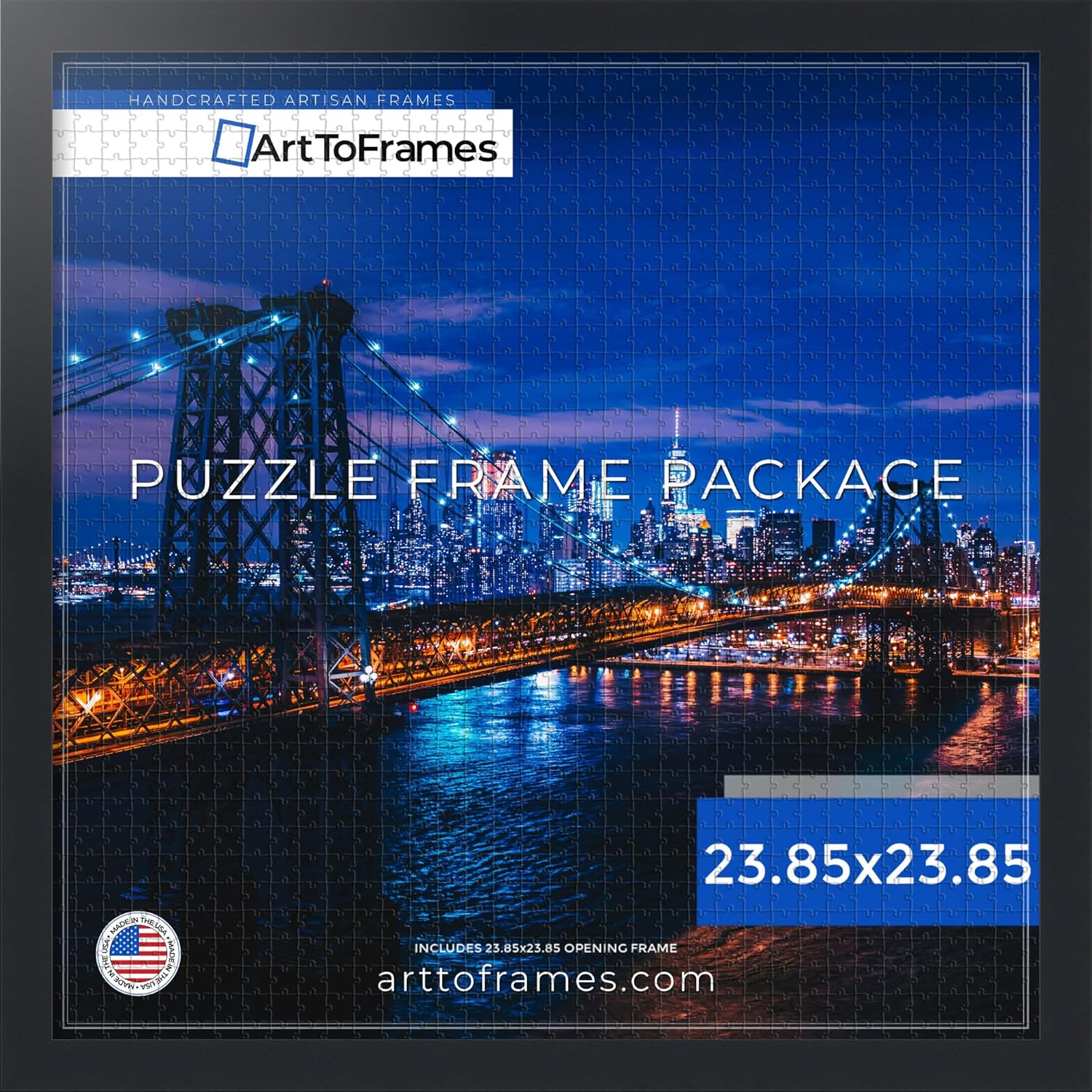 ArtToFrames 23.85x23.85 INCH/60.6x60.6 CM Black Frame for 1000 Piece Puzzles.This 1.25 Inch Custom MDF Puzzle Frame is Black - Comes with Economy Acrylic (PuzzleFRBW72079-23.85x23.85)