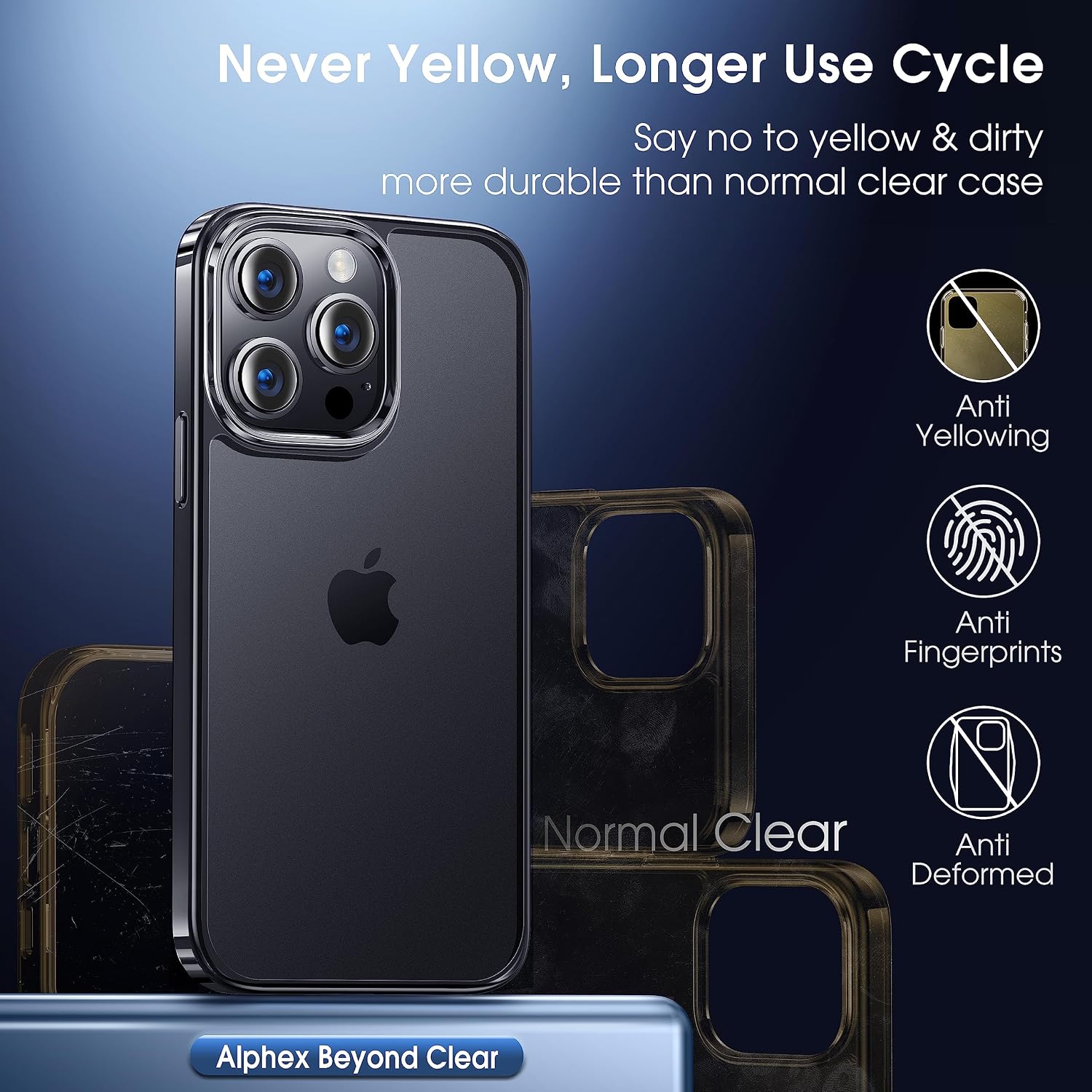 Alphex Beyond Clear for iPhone 14 Pro Max Case [Never Yellowing][Look as Caseless] 10FT Military Grade Protective Soft Glossy Bumper Matte Slim Women Men Phone Cover 6.7 inch, Space Black
