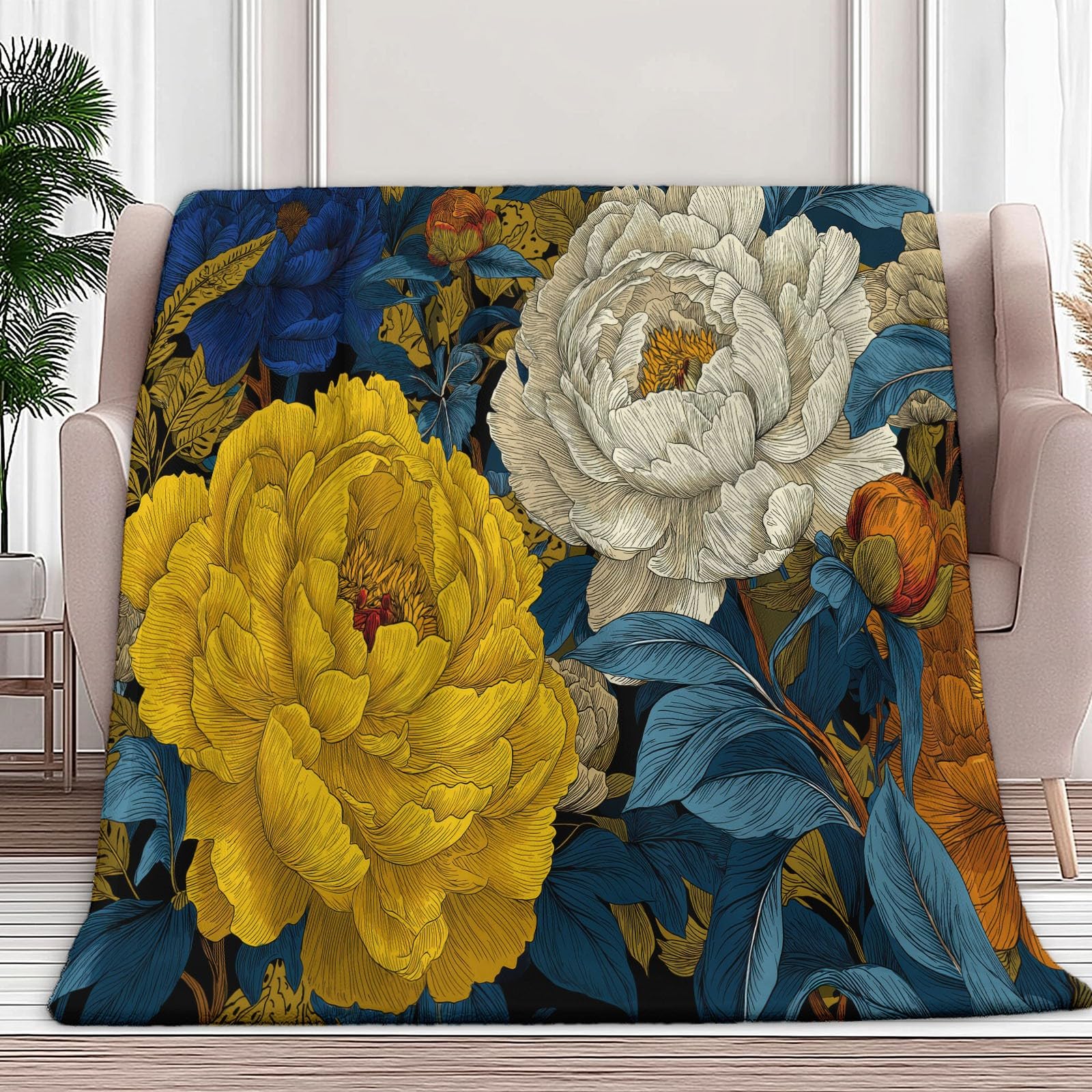 Generico Coperta Plaid Pile Peonia 220x240 cm Coperta Flanella Calda Accogliente e Spessa in Morbido, Plaid Pile Per Letto Divano Sedia, Tutte le Stagioni