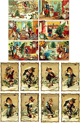 Vista 31 de FLONZ Vintage Ephemera - Papel para decoupage, paquete de papel (10 hojas A4 / 8 x 12 pulgadas), diseño vintage de Navidad, Papá Noel, niños