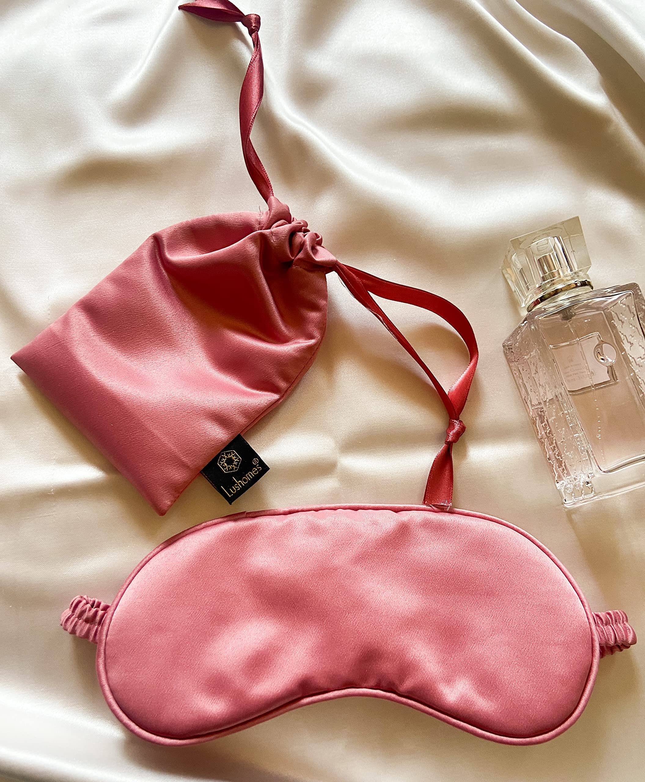Lushomes Eye Mask for Sleeping, Plain Pink Satin Mulburry Silk Eyemask with piping & fabric covered elastic with Pouch for women, for Men, Blindfold, under eye mask, Meditation Accessories (Pk of 2 - 1pc of eyemask + 1 pc pouch) - (B09VTBCNVG) Amazon Price History, Amazon Price Tracker
