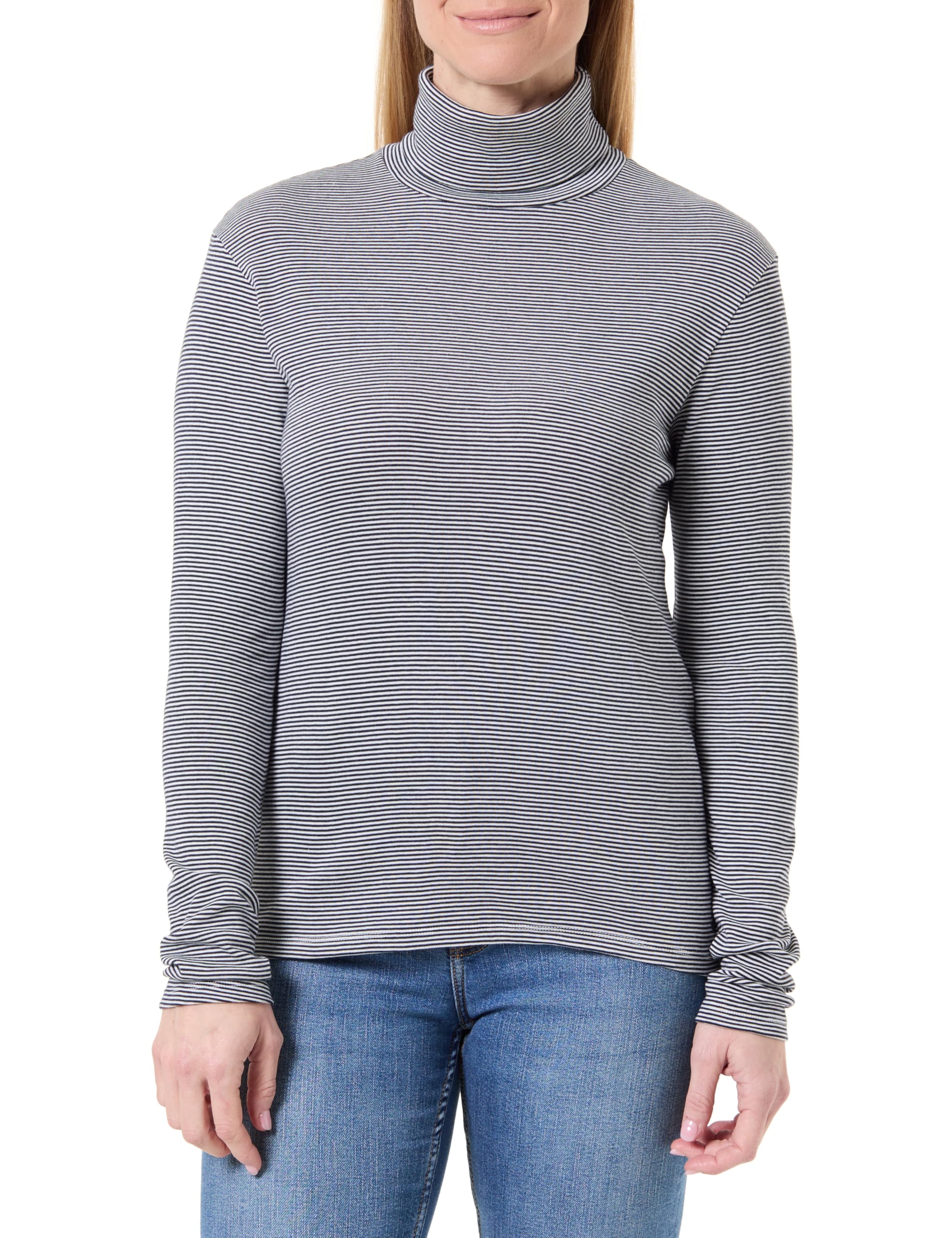 Petit Bateau L'ICONIQUE Women's Cotton Turtleneck T-Shirt, Smoking/Marshmallow, S