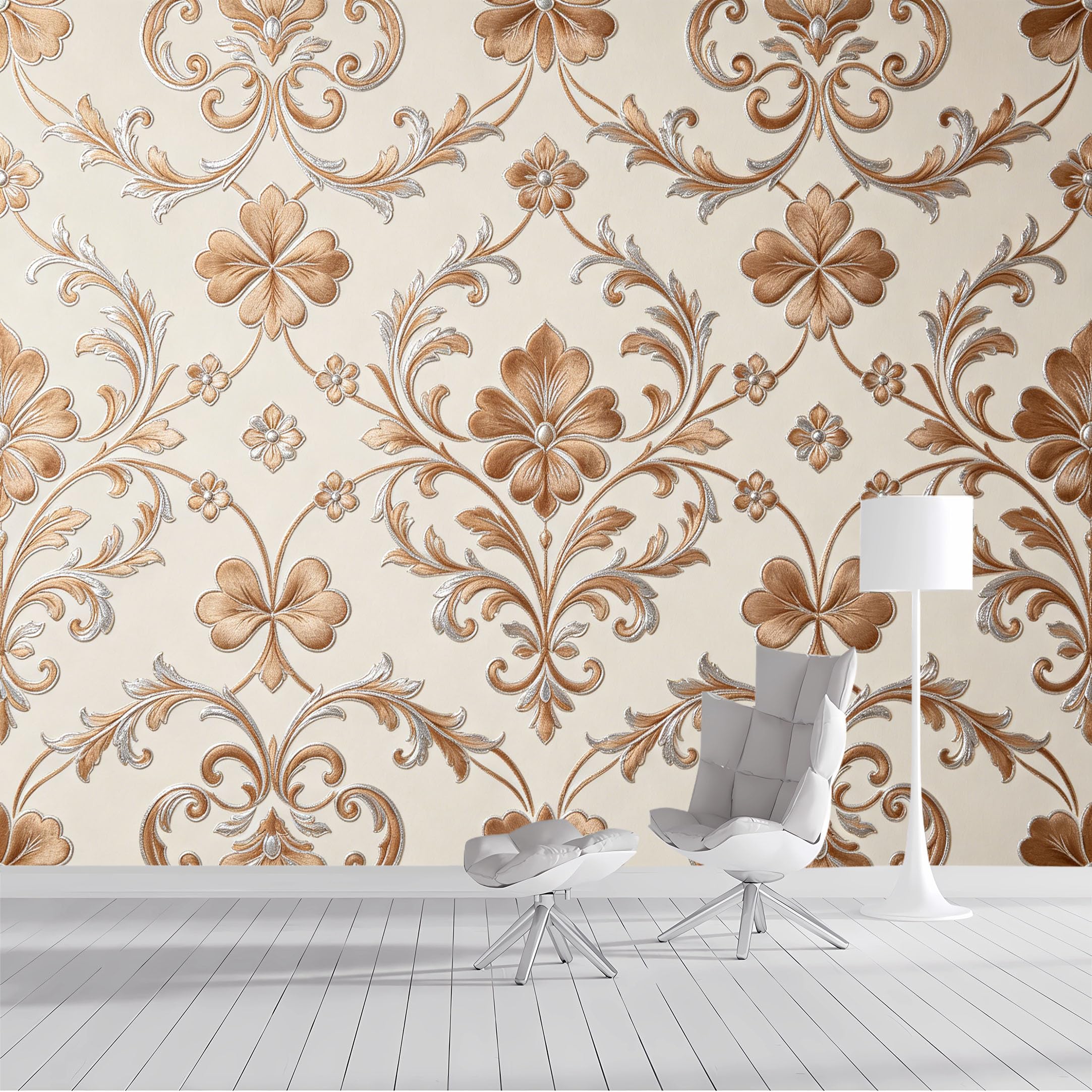 Custom Size Wall Mural Damask Scroll Floral Pattern European Classic Jacquard Texture SelfAdhesive Wall Fabric Removable Peel and Stick Wallpaper Wall Decor for Living Room Bedroom Bathroom