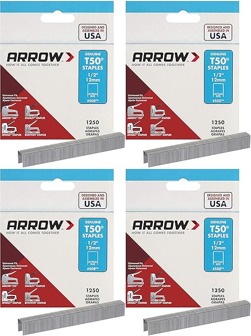 Arrow Fastener 508 Genuine T50 1/2-Inch Staples, 4 Pack