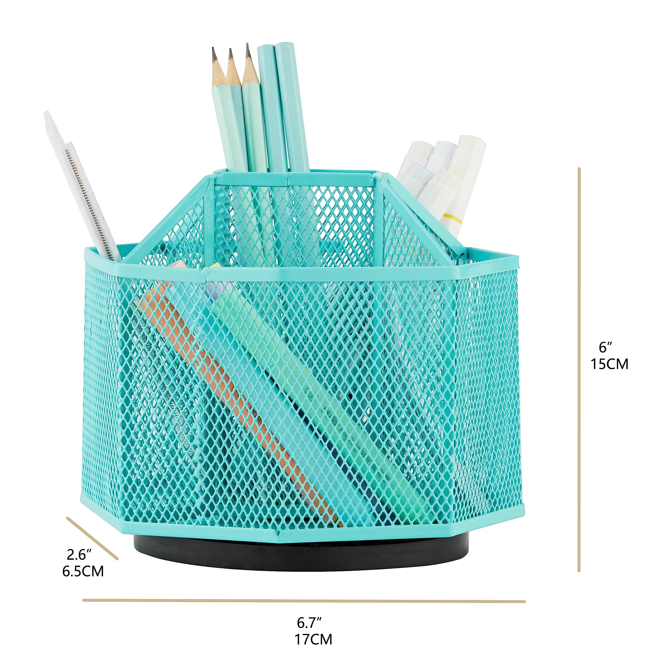 Annova Mesh Desk Organizer Rotate with 5 Compartments Spinning Tidy Candy/Pen Holder Office, Art Supply, Storage, Classroom - Image 2