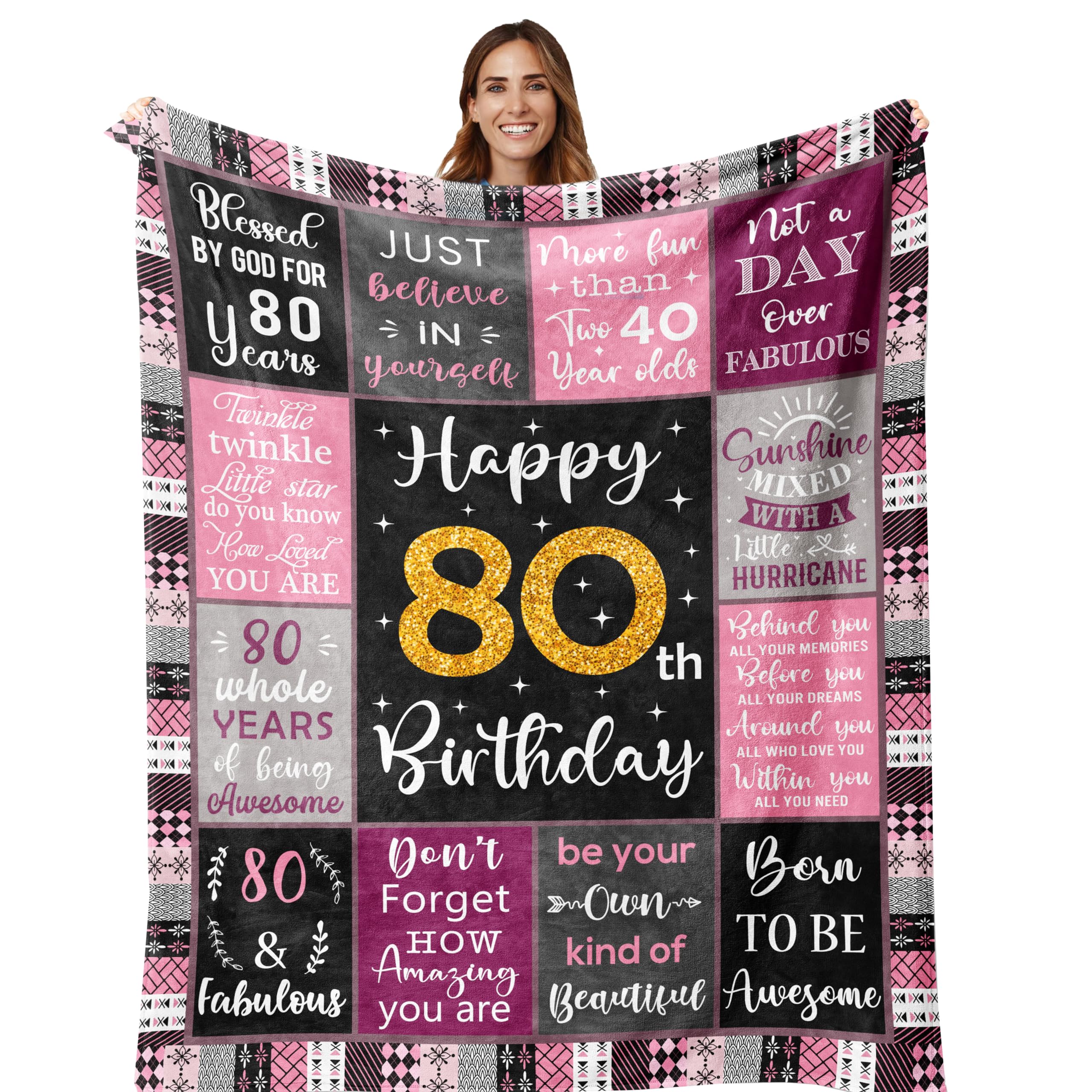 Podkde 80th Birthday Gifts For Women, 80th Birthday Gift Blanket 50"X60", Best Gifts For 80 Year Old, 80th Birthday Decorations, 80 Year Old Birthday Gifts For Women, Birthday Gifts For 80 Year Old