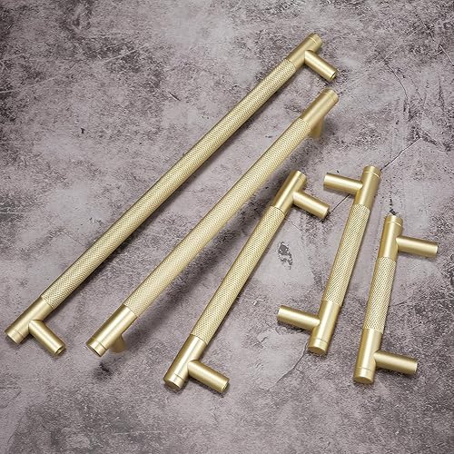 Miniatura 5 de BUKOBYHE JDUS02-BB256-10 - Paquete de 10 manijas de gabinete de cocina de 10 pulgadas, tiradores de gabinete de latón cepillado moleteados,