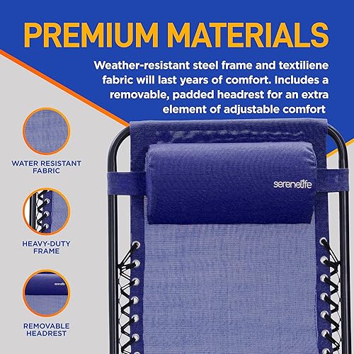 Miniatura 6 de SereneLife Zero Gravity - Silla de salón de tamaño único, azul marino