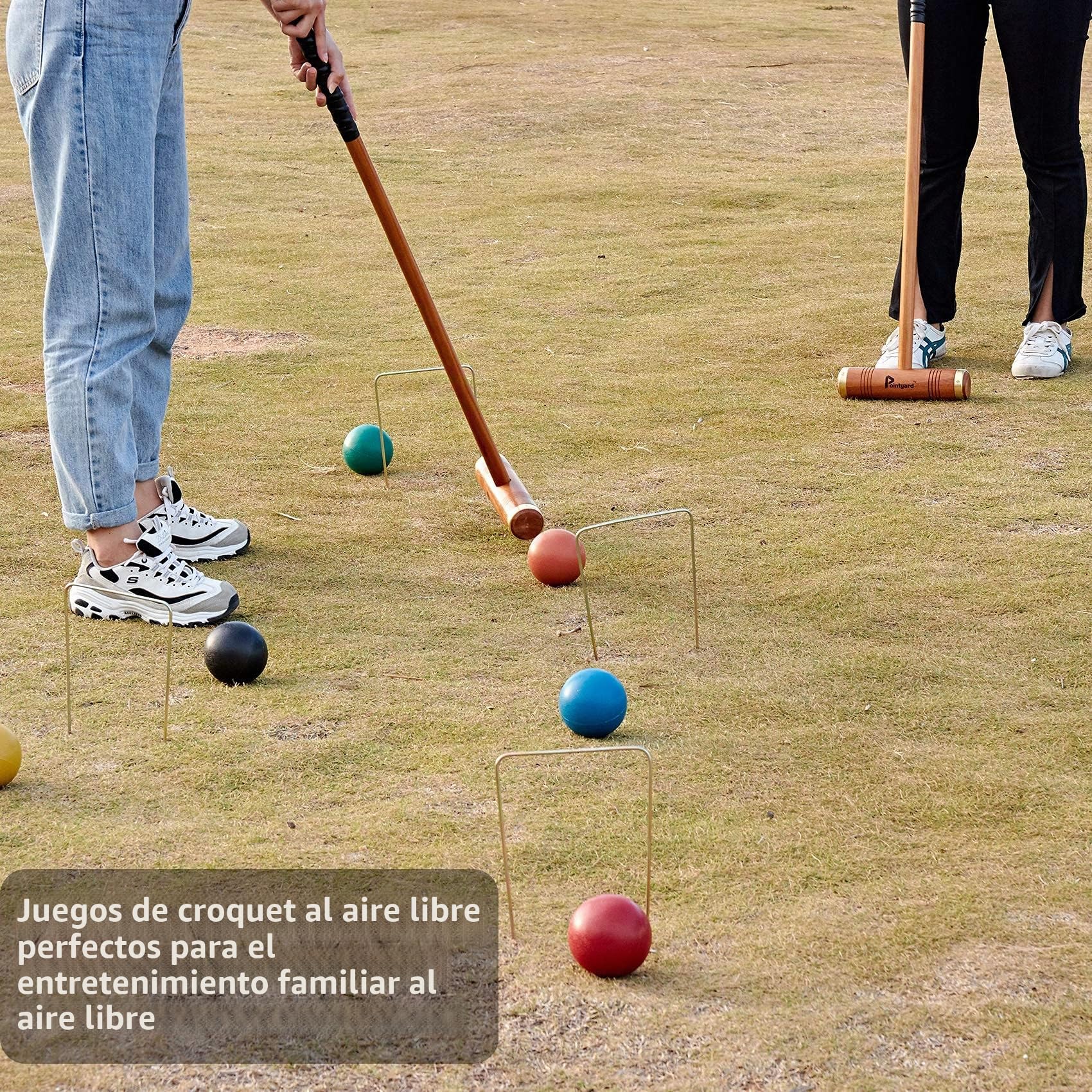 Juego de croquet para seis jugadores de 35 pulgadas, juego de croquet de lujo [estilo retro Annatto] con mazos de madera/bola de colores/mechas/estacas para adultos/adolescentes/familia,