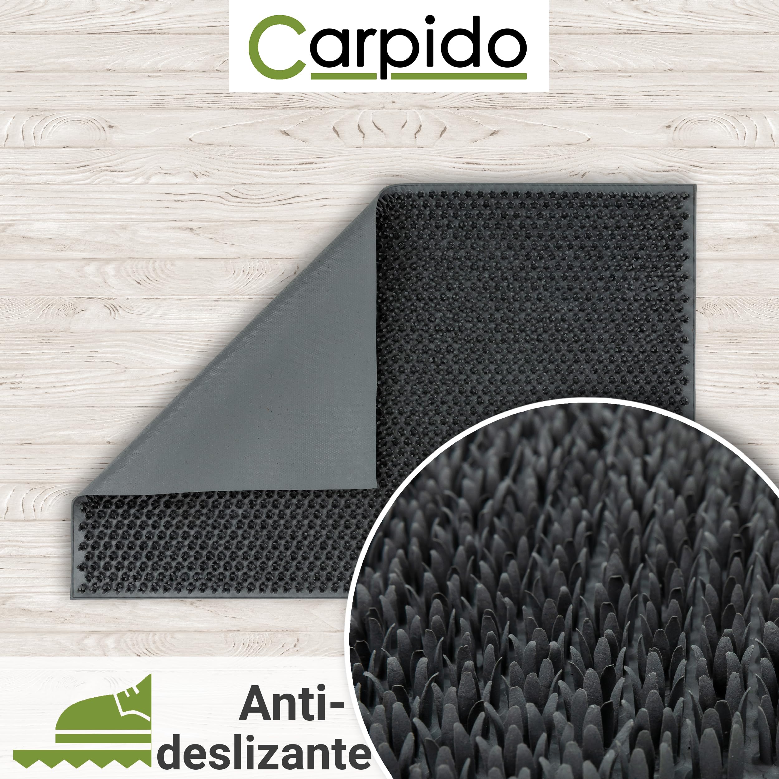 Carpido Felpudo de Exterior de Goma Antideslizante - Gris Set de 4 40x60cm - Alfombrilla Resistente para la Entrada Que retiene la Suciedad - Fácil de Limpiar