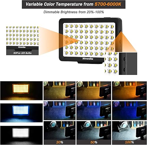 Miniatura 3 de Commlite CM-L50 - Luz LED de video para cámara, 50 LED 5700-6000 K, regulable, mini panel de luz para smartphones y cámaras, apto para Canon, Sony,