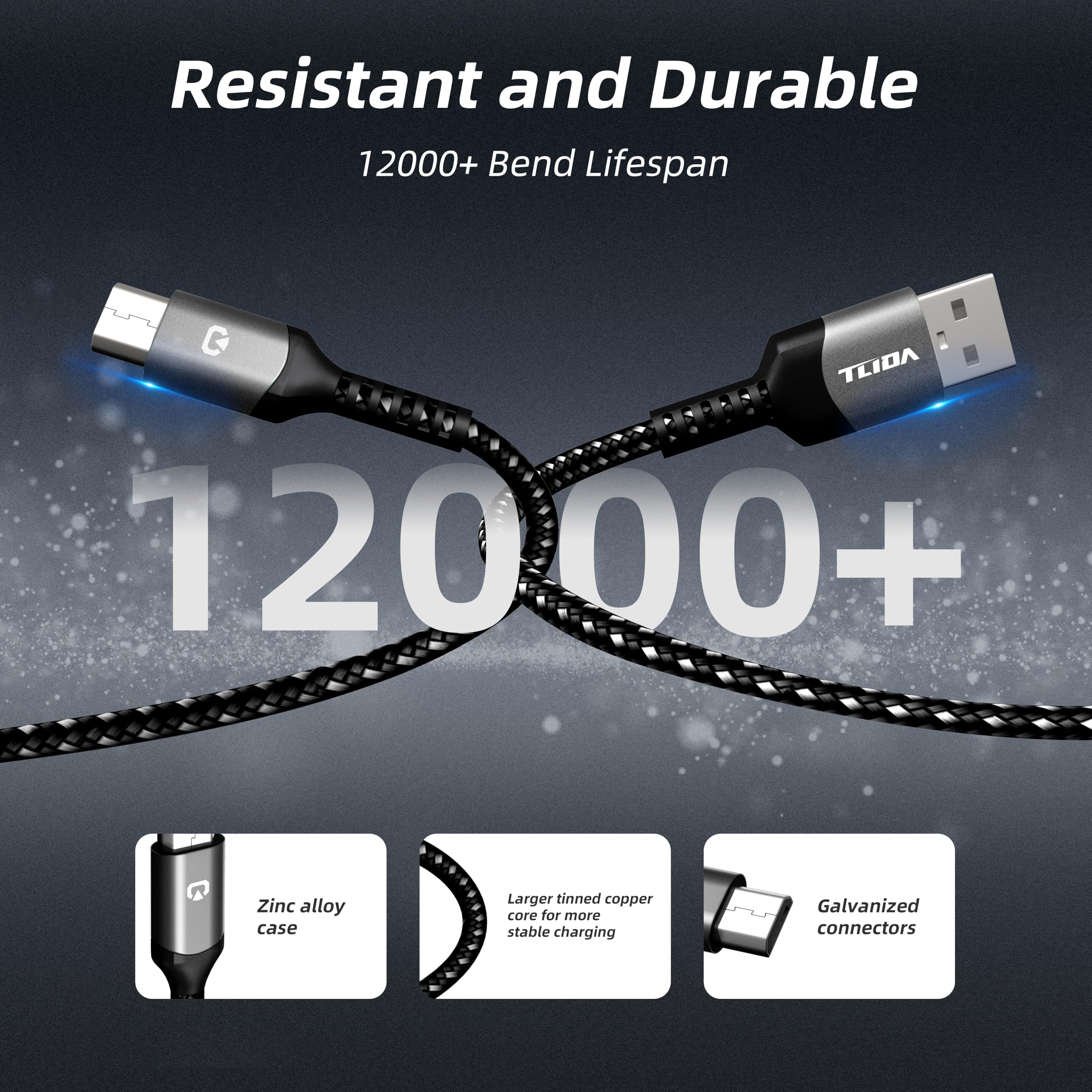 Kabel micro USB, szybkie ładowanie i synchronizacja ładowarka z systemem Android, plecione nylonowe kable micro USB kompatybilne z GalaxyS7S6J7 Edge Note 5, Sony, Kindle, MP3, urządzeniami z