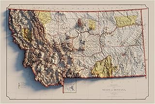 Muir Way Shaded Relief Elevation Map of Montana - Vintage-Style Topographic Wall Art - Unframed Flat Paper Print, 36x24