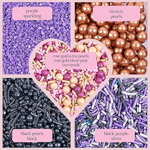 Miniatura 3 de Sprinkles - Confect - Gránulos para decoración de pasteles y cupcakes, paquete surtido de 5 Dark Fantasy Mix Black & Bronze Pearl Gragees Púrpura,