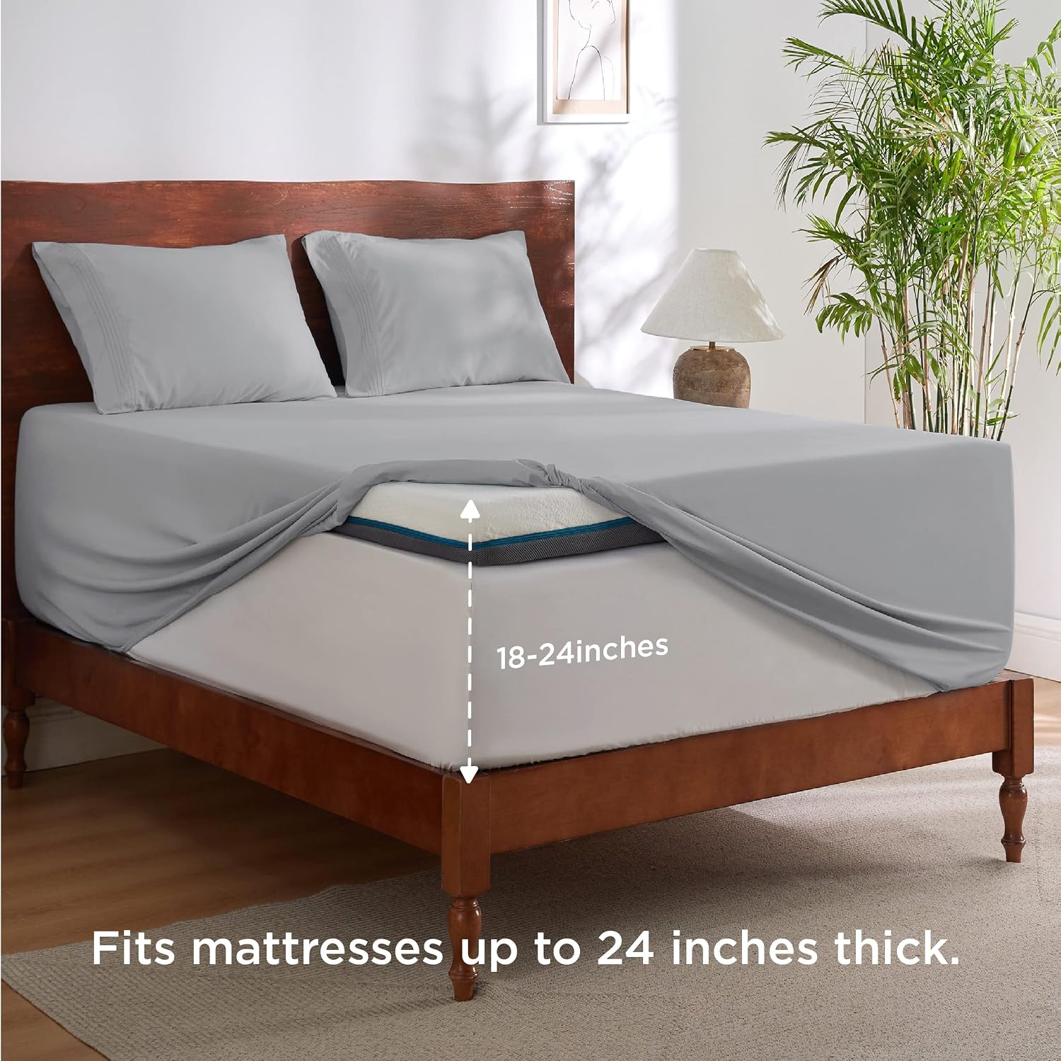 Bedsure Deep Pocket Full Sheets Set - Air Mattress Sheets with 18 to 24 inch Deep Pocket, Microfiber Soft Breathable Moisture Wicking Bedding Sheets & Pillowcases, Light Grey, 4 Piece