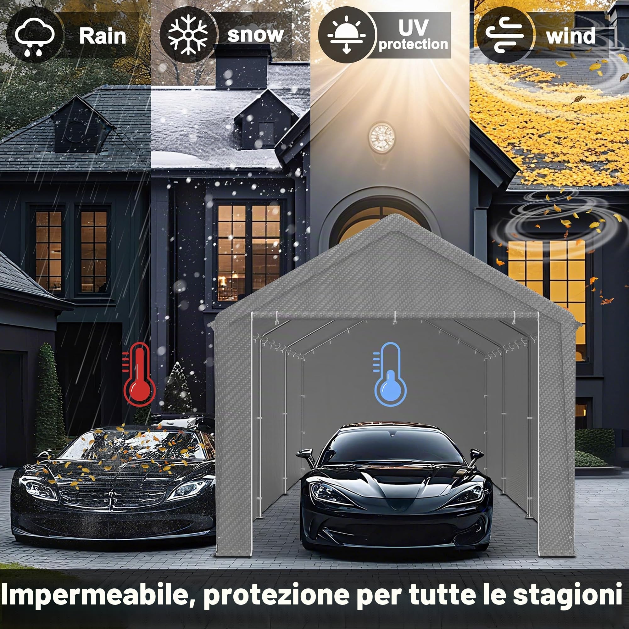 SUBTLETY Tenda da garage, 3 x 6 m, resistente all'inverno, con telo in PE, impermeabile, impermeabile, con grandine e polvere, per auto, SUV, barca (grigio)