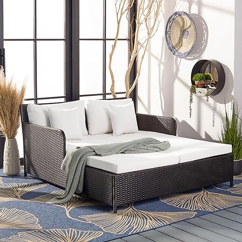 Safavieh PAT7500A Outdoor Collection Cadeo Black and White Cushion Daybed