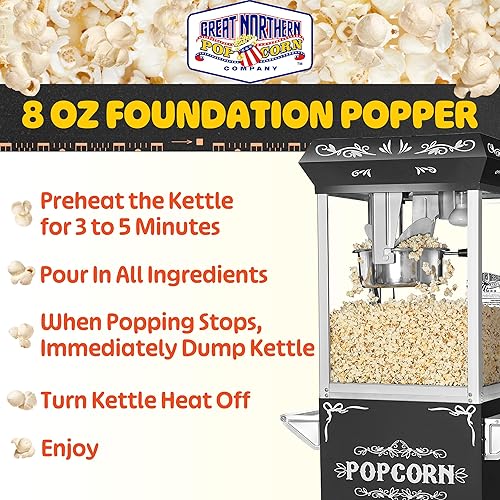 Miniatura 7 de Máquina de palomitas de maíz de base con carro, 8 onzas con hervidor de acero inoxidable, luz de calentamiento y accesorios, color negro