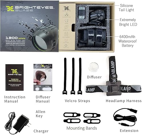 Miniatura 5 de Bright Eyes Recientemente actualizado y totalmente impermeable 1200 lúmenes recargable de montaña, faro de bicicleta de carretera, batería de 6400