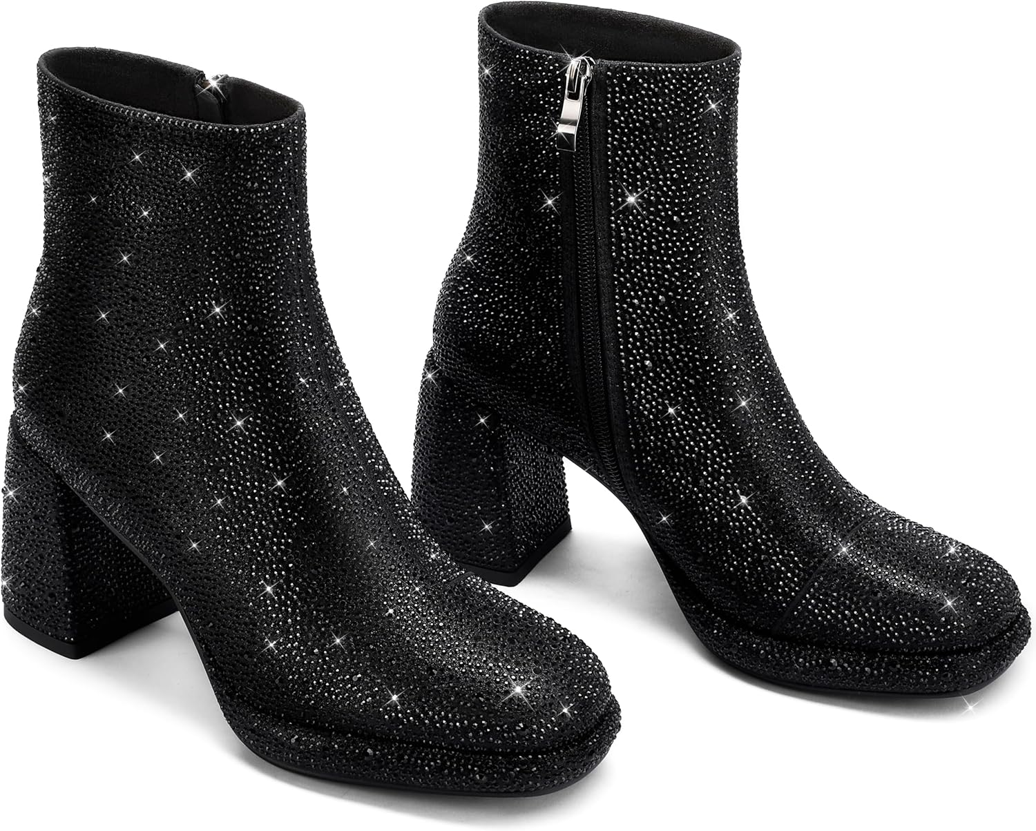 Rhinestone Boots For Women Chunky Block Heeled Sparkly Platform Ankle Booties Glitter Shoes Wedding Bride - Image 5