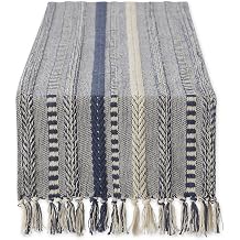 DII Farmhouse Braided Stripe Table Runner Collection, 15x72 15x77, Fringe Included, French Blue