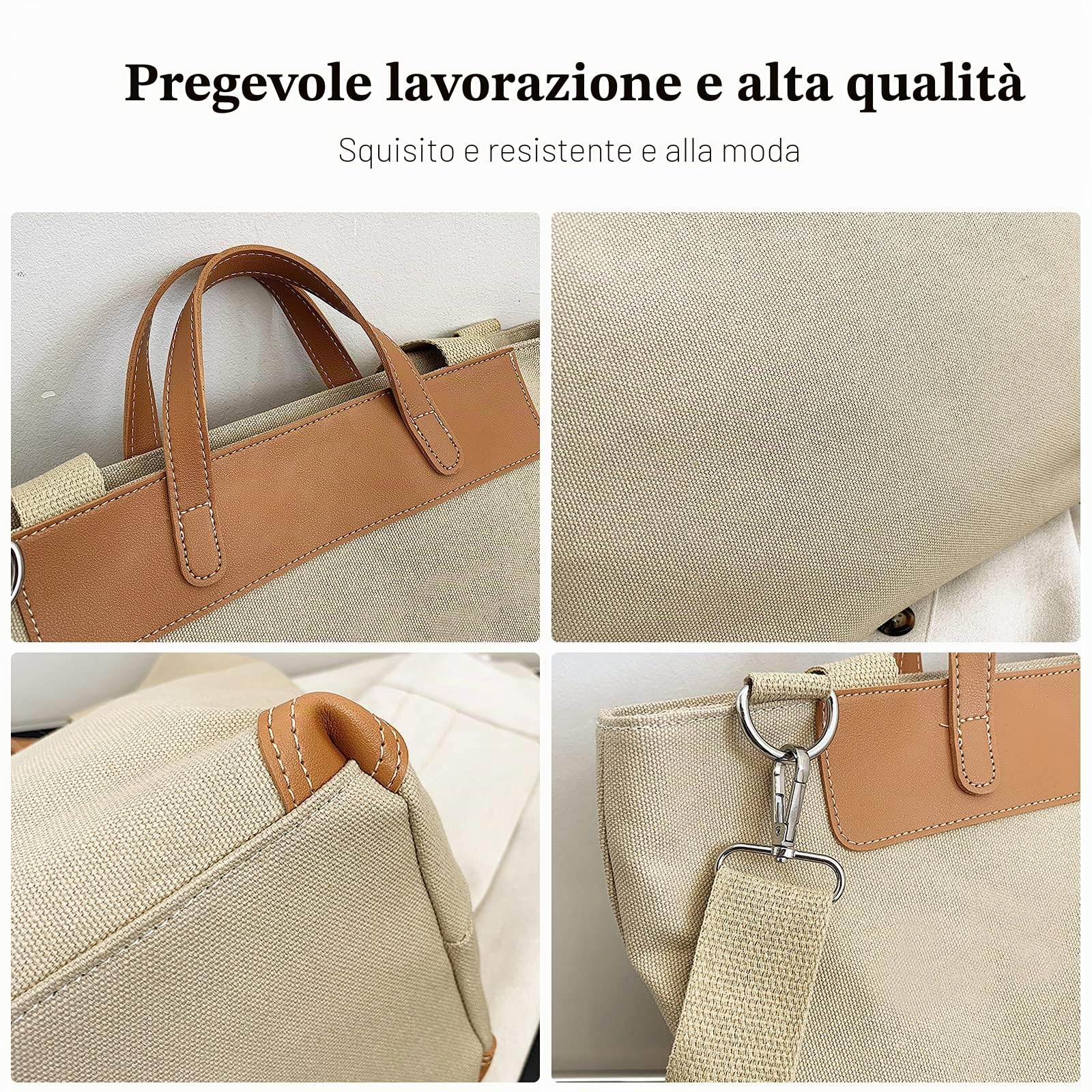 FANDARE Leggero Borsa Tracolla Spalla Tela Tote Donna Borsa a Mano Messenger per 12.9 Pollice Tablet Grande Shopping Viaggio Partito Work Crossbody Bag Cachi
