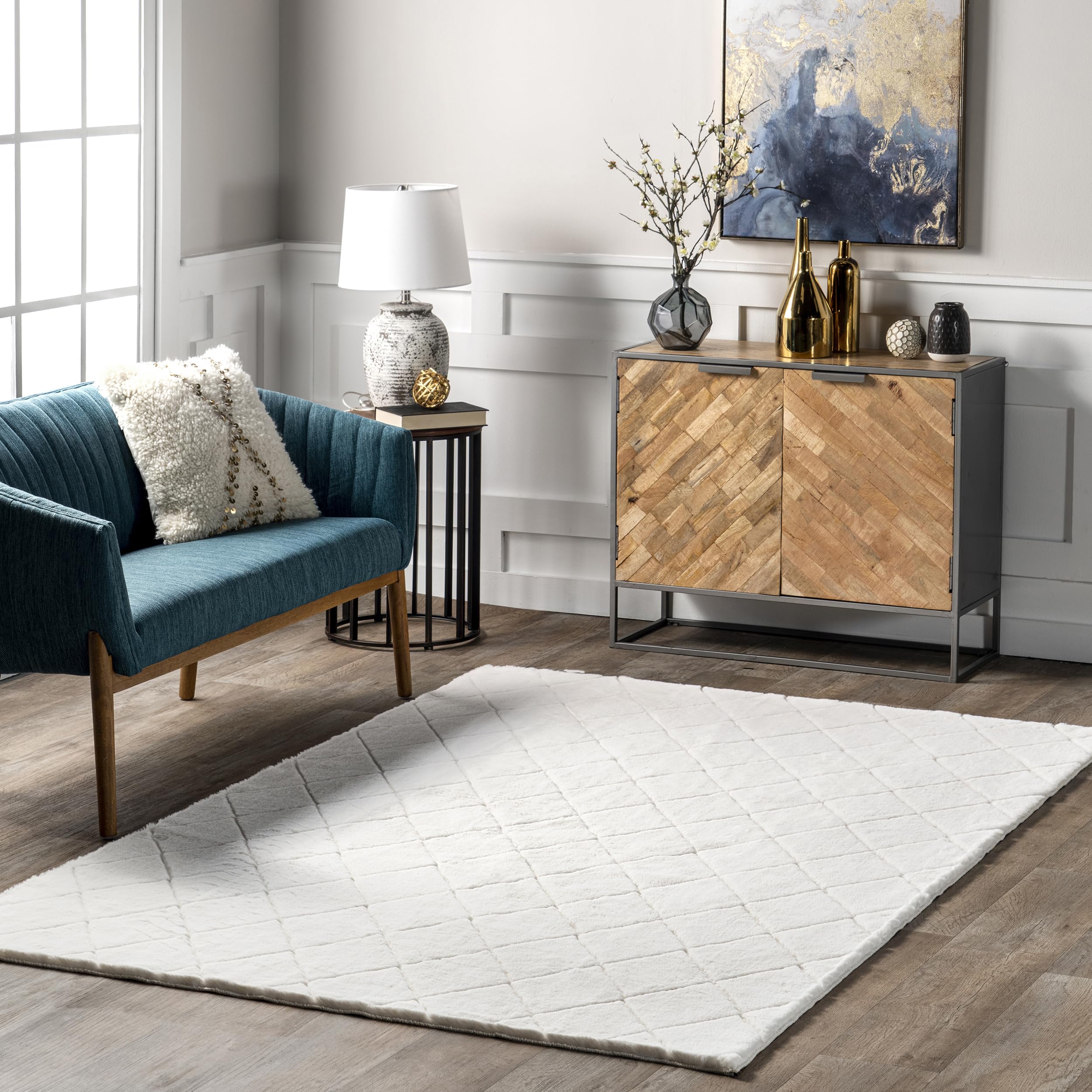 Tapis à poils longs lavable en machine nuLOOM blanc doux antidérapant