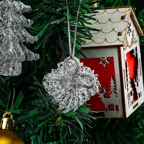 Miniatura 8 de Juego de 4 mini adornos de cristal hilado para árbol de Navidad 2022 (plateado)