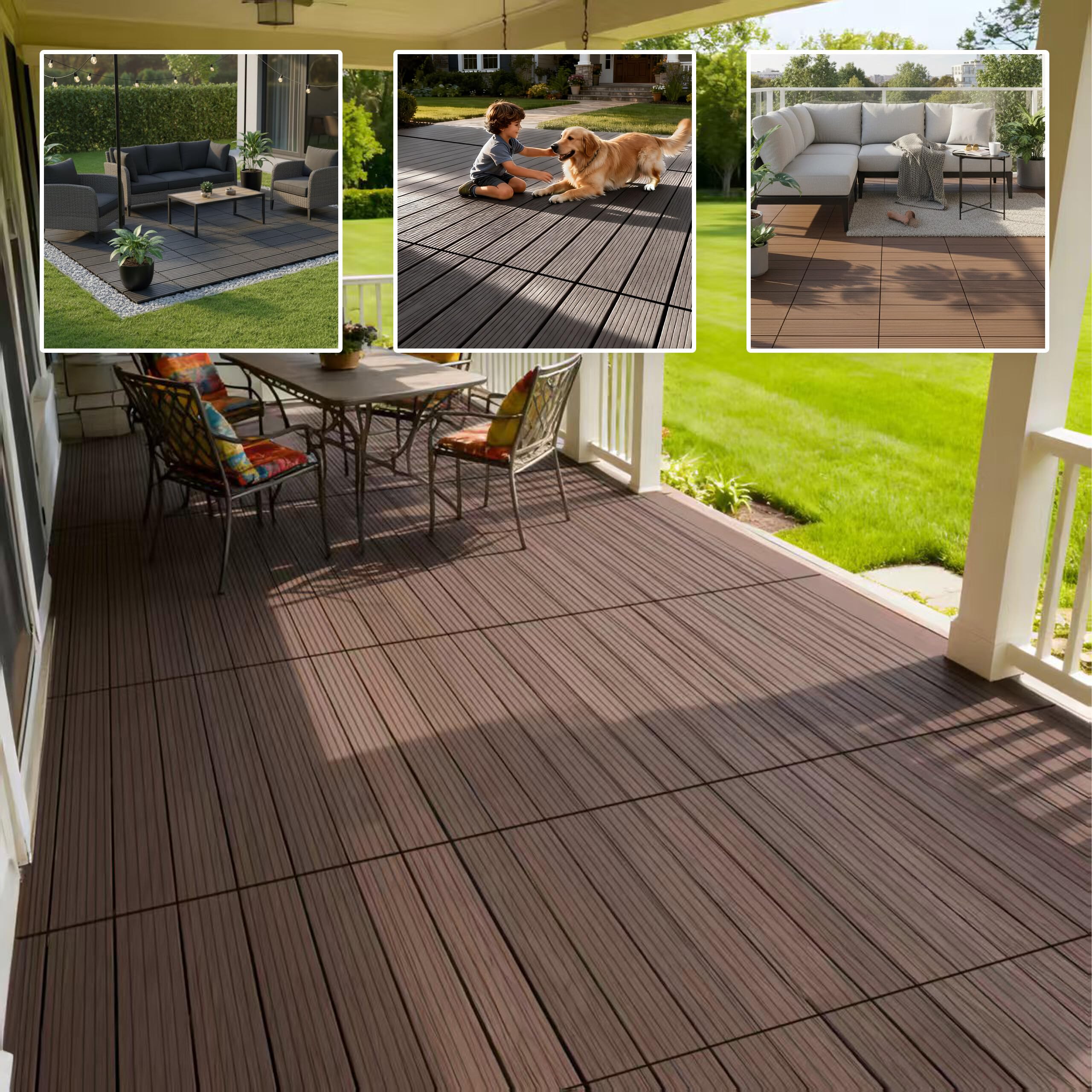 Relaxdays Piastrelle WPC 6 pz 60x30 cm Sistema a Click Effetto Legno Grigio per Balcone e terrazza