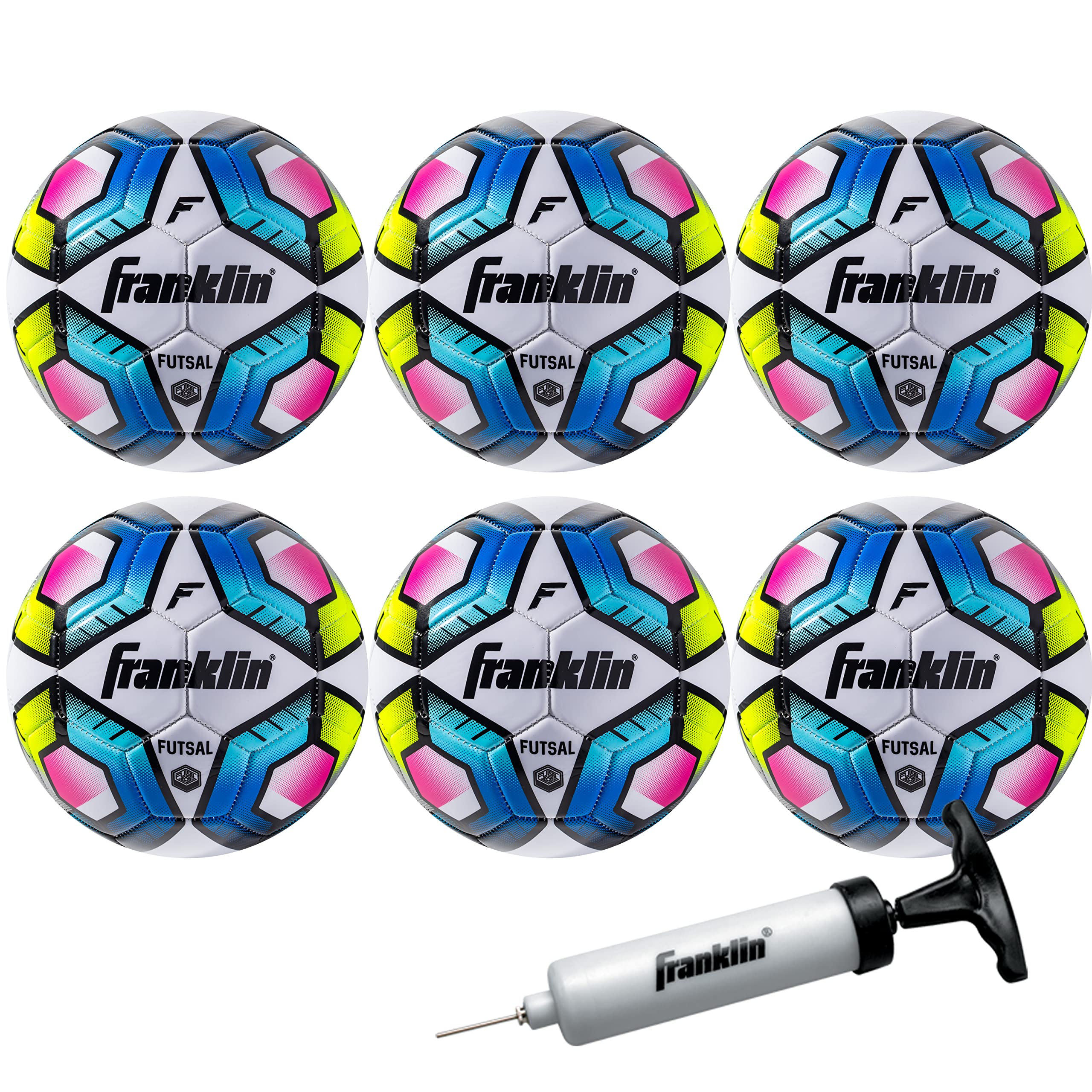 Franklin Sports Futsal Ball - Low Bounce Futsal and Indoor Soccer Training Ball - Heavy Indoor + Outdoor Construction - Size 3-6 Pack with Pump