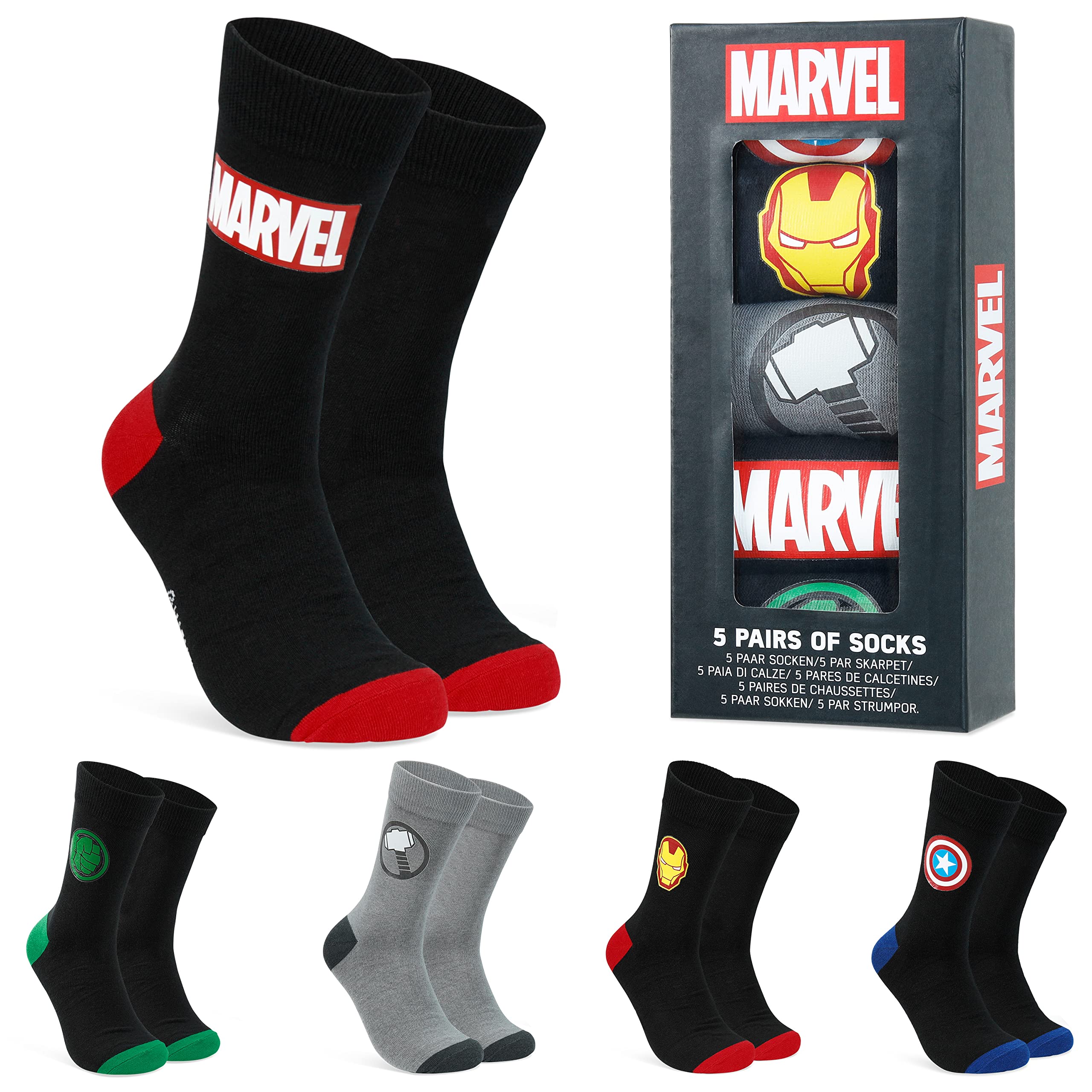 Marvel Spiderman Socks for Men & Teens UK Size 6.5-10.5, Pack of 5 Soft Casual Sports Socks, Warm Breathable, Gifts for Him