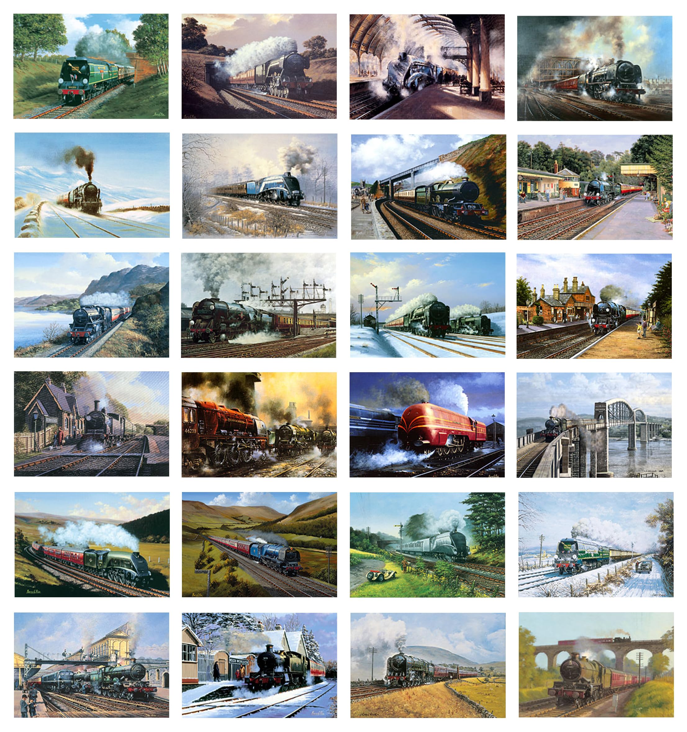 Pack of 24 Quality Fine Art Greeting Cards with Envelopes, Train/Locomotive Theme, Blank Inside, All Occasions, Size 17.1 x 12.4 cm