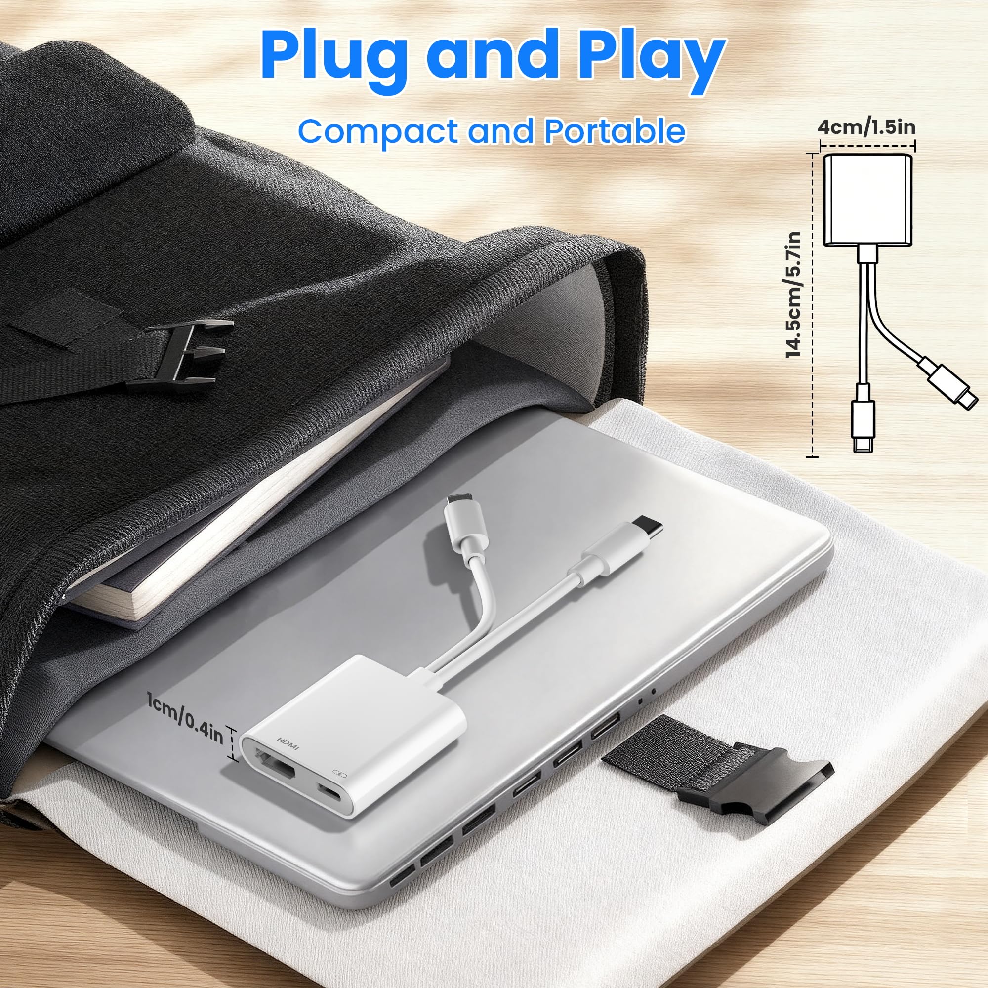 Adaptateur USB C et Lightning vers HDMI pour iPhone, 4K@60Hz 100W Adaptateur USB C vers HDMI pour iPhone 17/16/15/14/iPad/MacBook Certifié MFi iPad to hdmi Adapter for TV/Projecteur/Moniteur