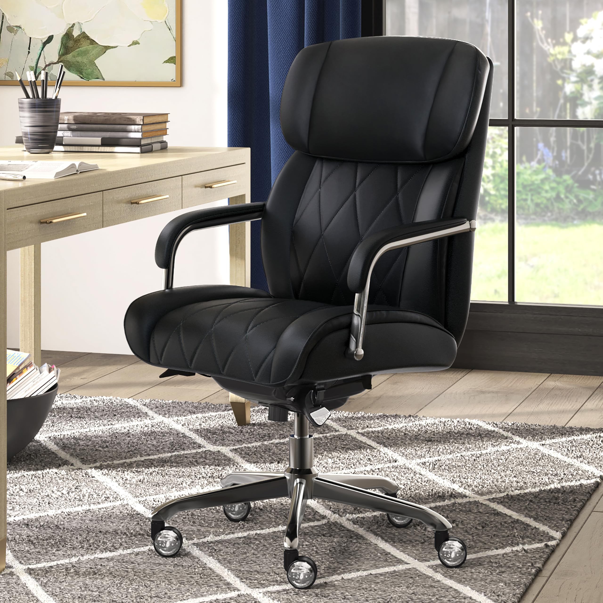 LaZBoy Sutherland Ergonomic Faux Leather Swivel Computer and Desk Chair Black CHR10048A — view 2