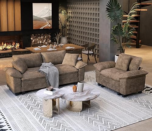 Miniatura 42 de Juego de sofá y sofá cama, asiento modular de chenilla extragrande y sofá de 3 plazas con almohadas, juego de muebles de sofá seccional moderno de