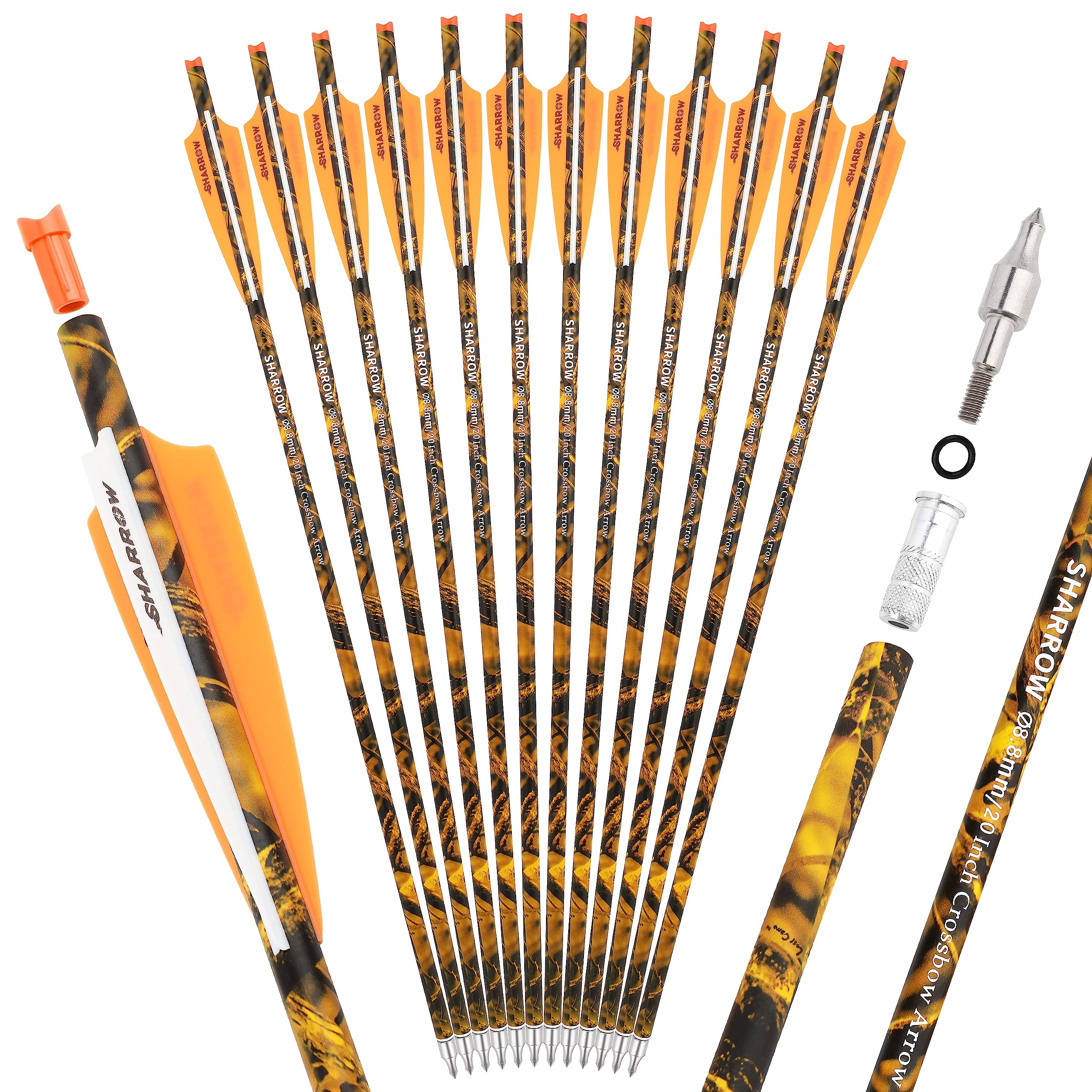 12Pcs Camo Crossbow Bolts 20inch Carbon Hunting Arrows Crossbow Arrows (20 inch, Type 2)