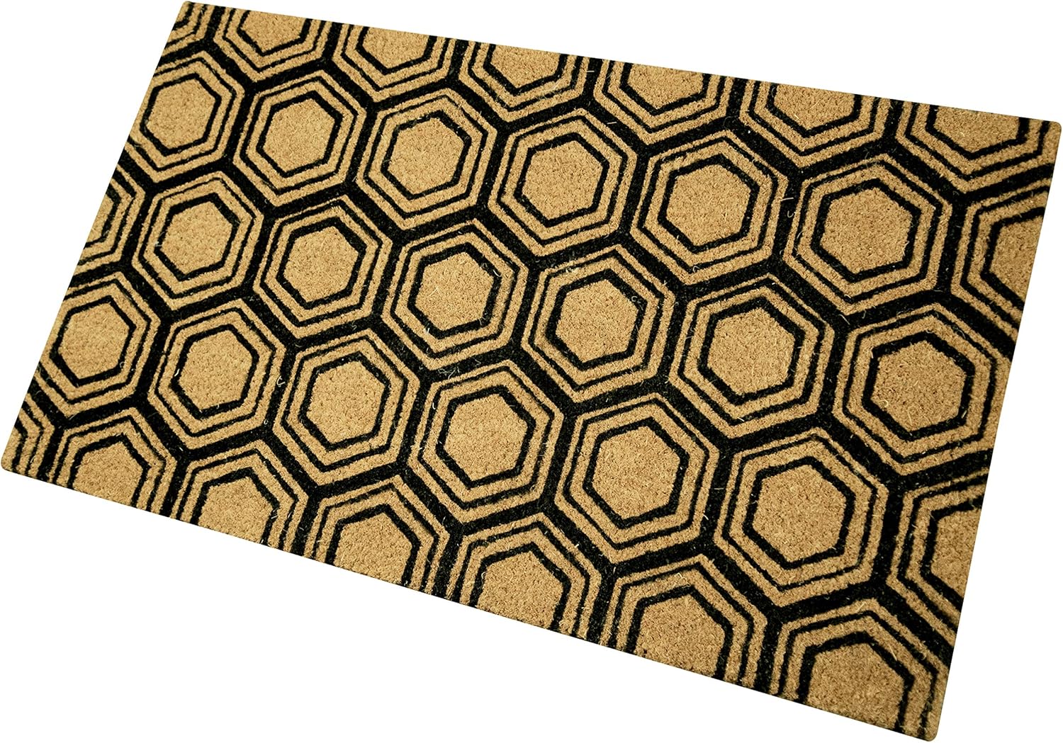 MSI Black Hexagon Coir Doormat 22 inch x 36 Inch Heavy Duty Mat, Indoor and Outdoor Doormat, Water Resistant, Easy Clean Mats for Entry, Garage, Patio, High Traffic Areas, Black - Beige