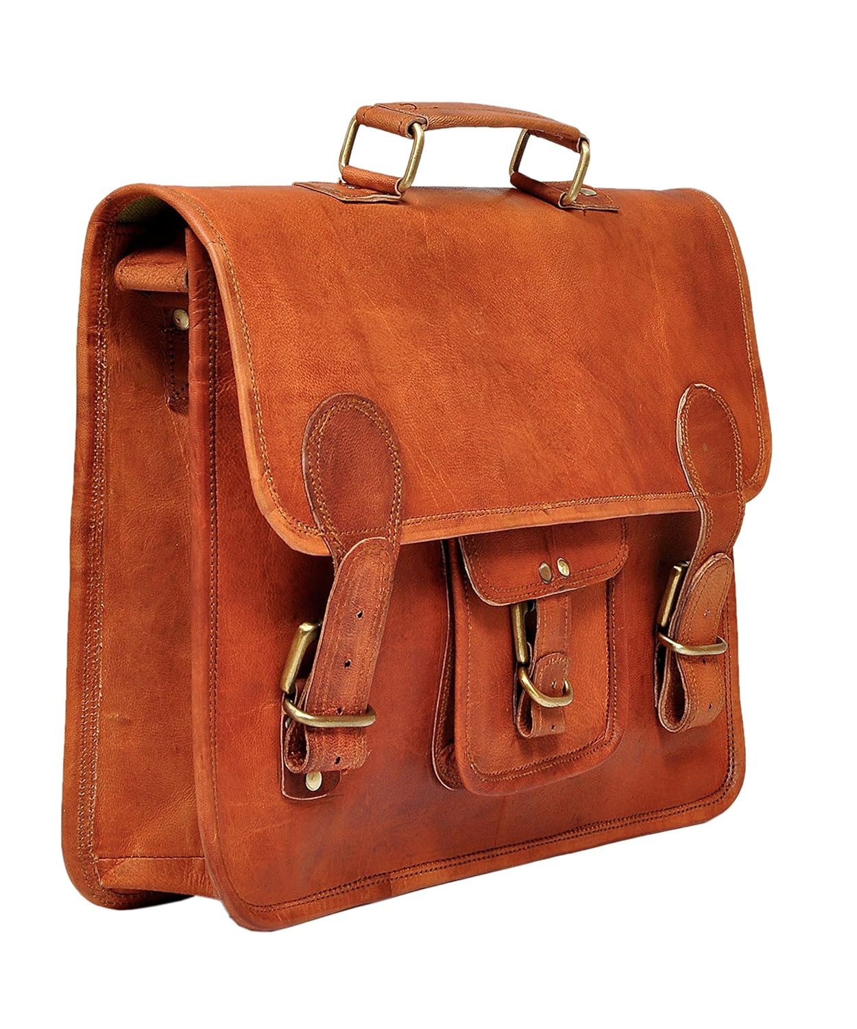 Buy Adrian Vintage Goat Leather Messenger Bag (15" inch, Brown) at