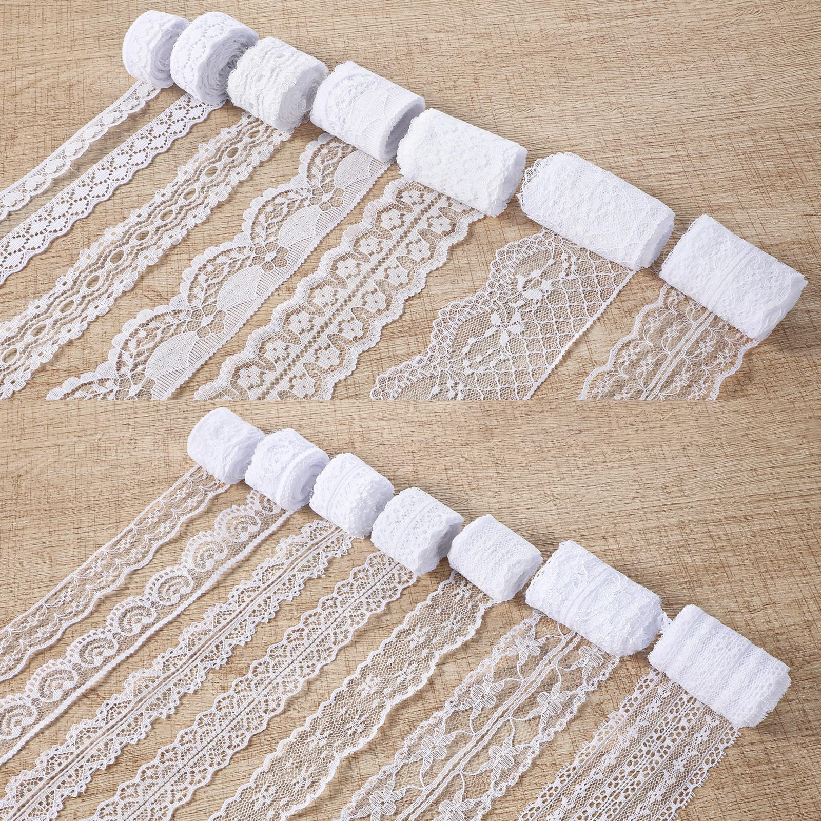 14 Rolls 46 Yards White Lace Ribbon 0.5 to 2.3 inch Vintage Cotton Crochet Trim with Scalloped Edge Lace Trim Sewing Crafts Laces for Gift DIY Wrapping Dress Decoration Wedding Bridal Christmas