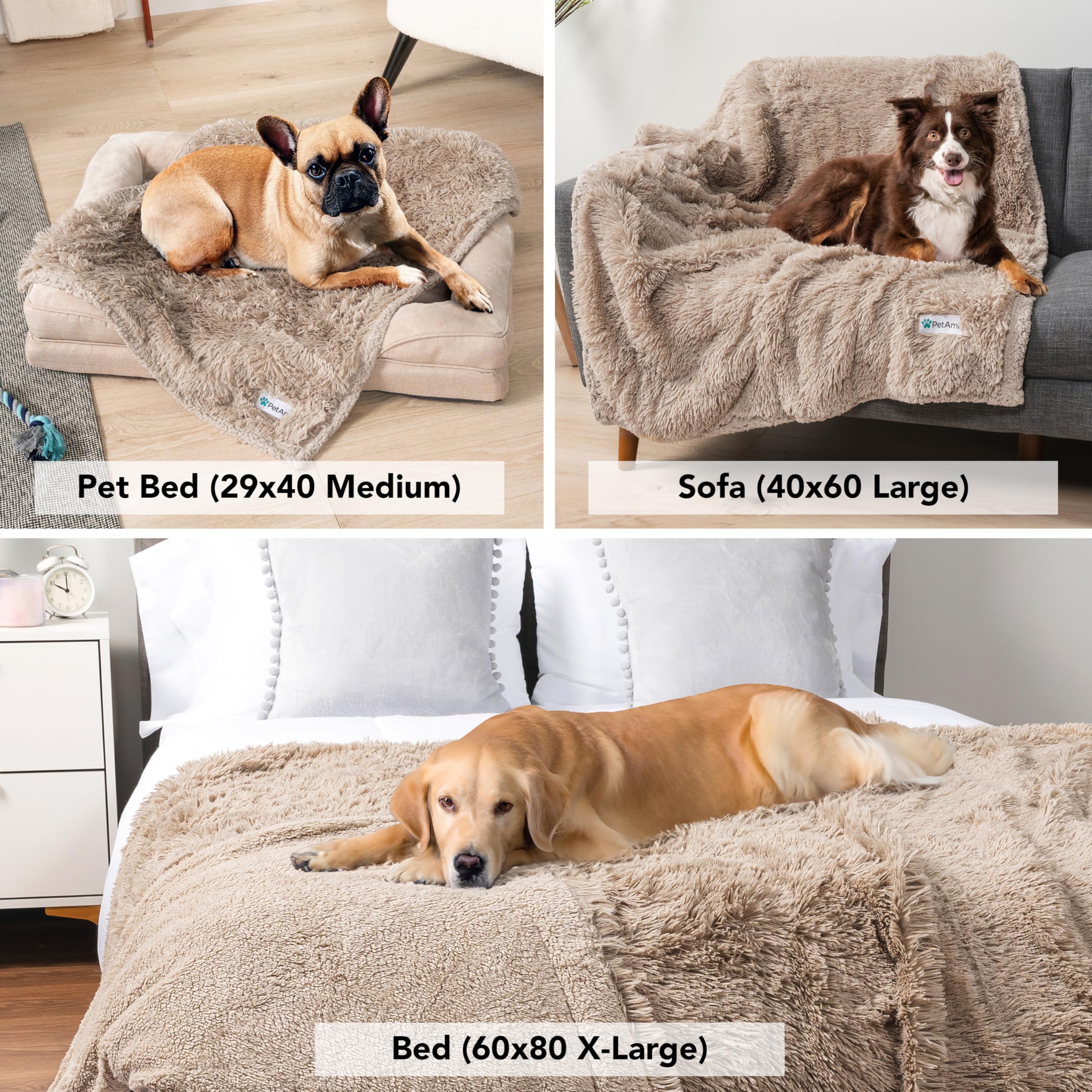 PetAmi - Manta impermeable para perros pequeños y medianos, manta de forro polar calmante para gatos, protector de sofá, manta lavable de piel sintética Sherpa para cachorro, suave reversible, 29 x 40