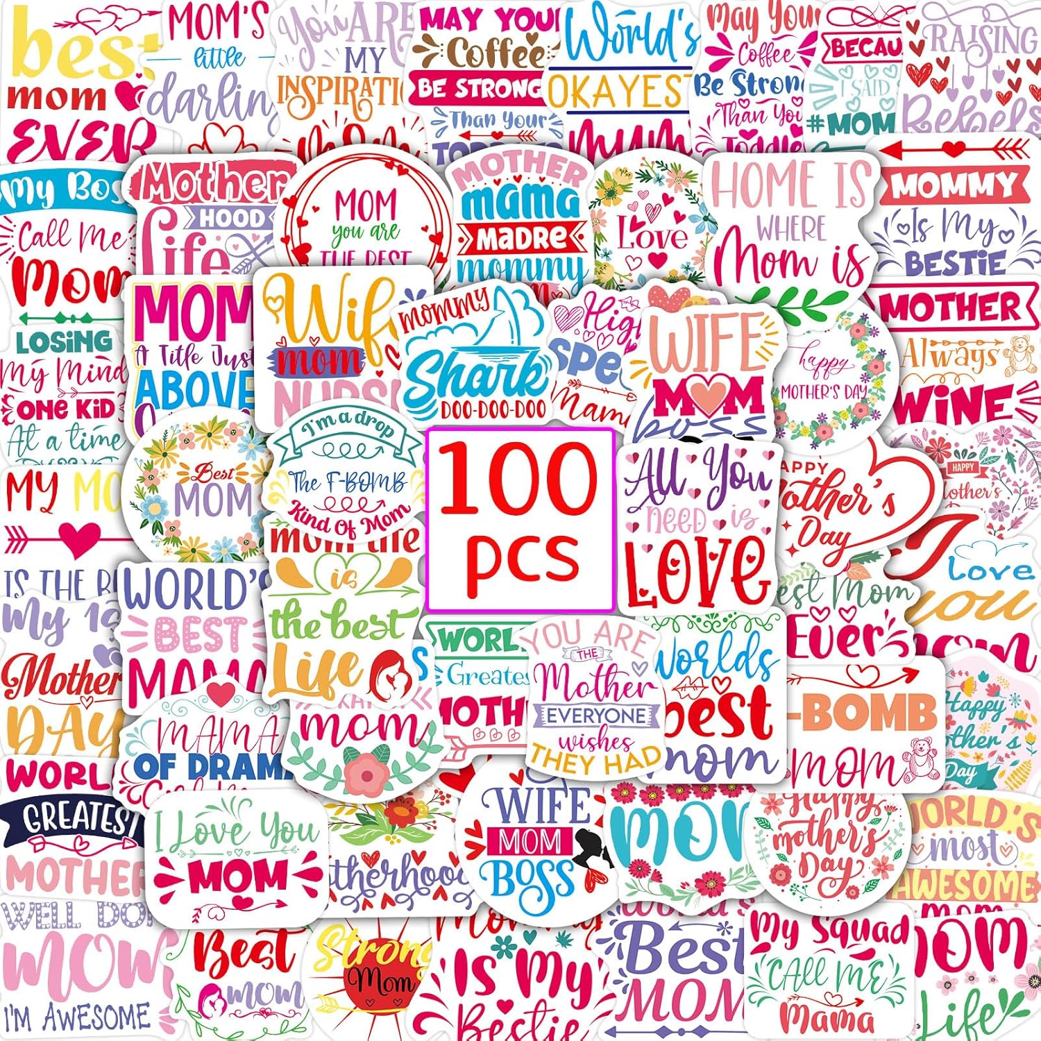 WorldBazaar 100PCS Mothers Day Stickers Mom Stickers Vinyl Waterproof Mother's Day Gift for Water Bottles Laptop Notebook Crafts Sticker for Mother Bulk - Image 2